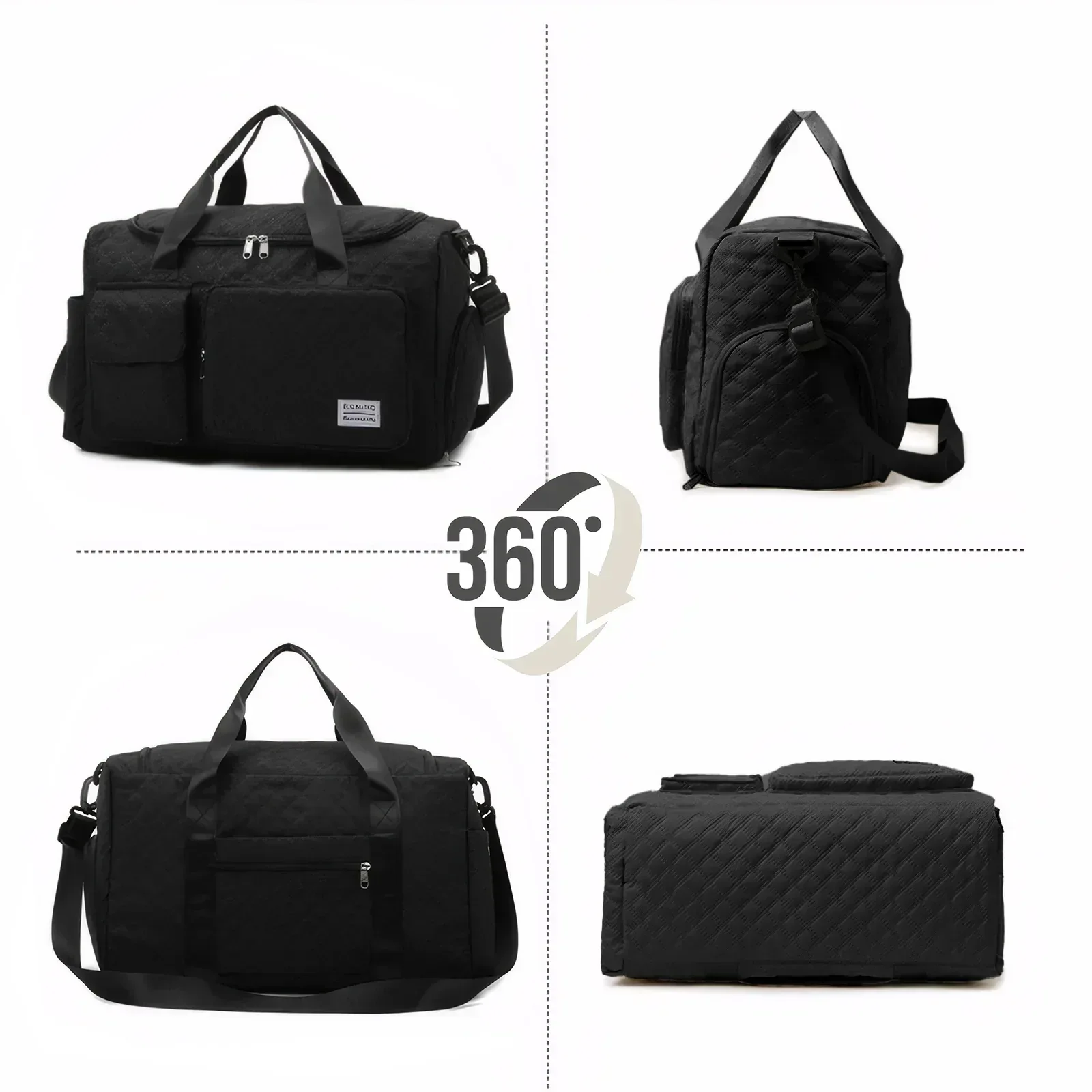 DAKIMOE Travel Duffle Bag for Women Men, Weekender Bags Carry on Gym Bag with Wet Pocket/Adjustable Strap/Shoe Compartment, Foldable Waterproof Overnight Tote Bag for Plane Sports Dance, Black - Image 9