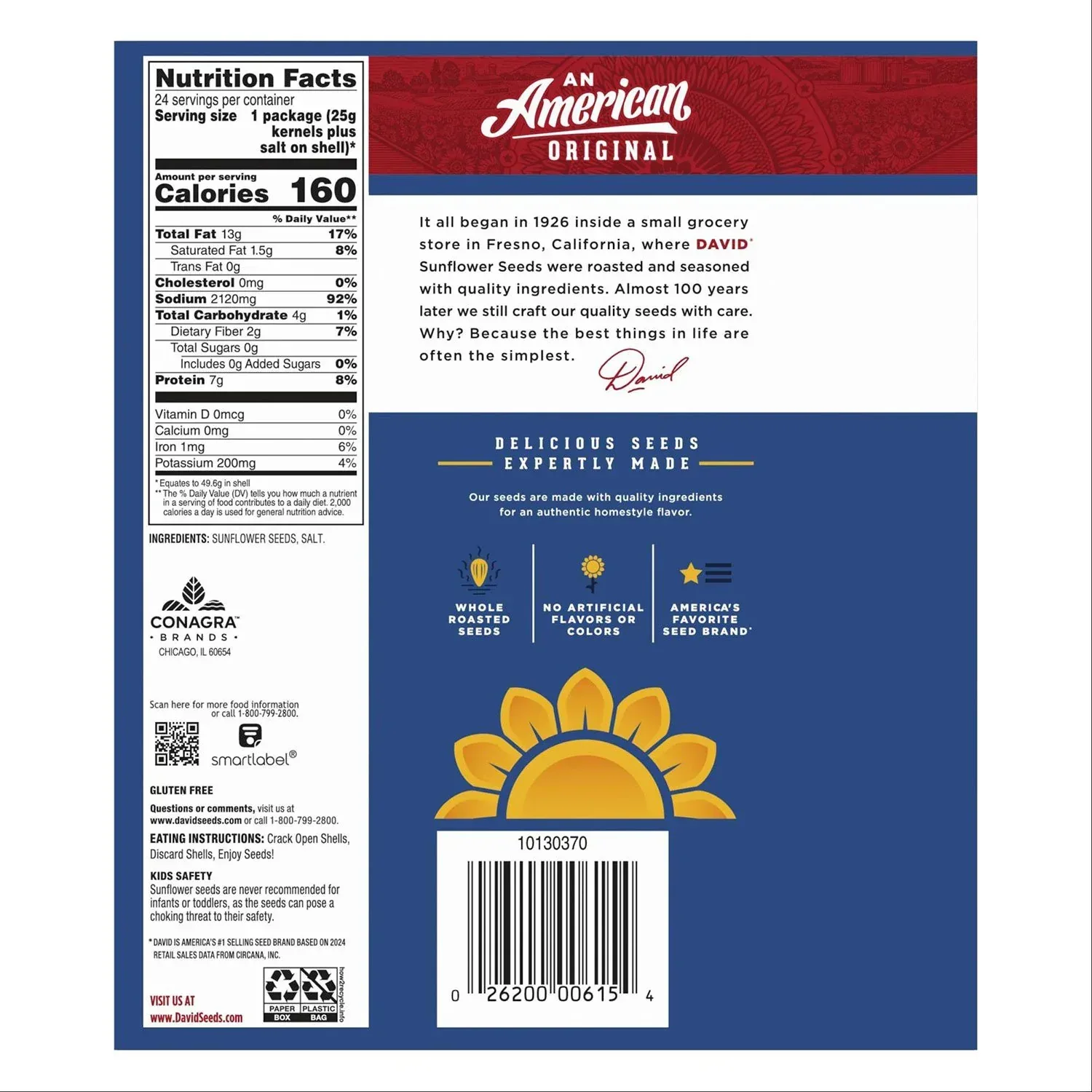 David Original Sunflower In-Shell Seeds, 1.75 oz, 24-count - Image 3