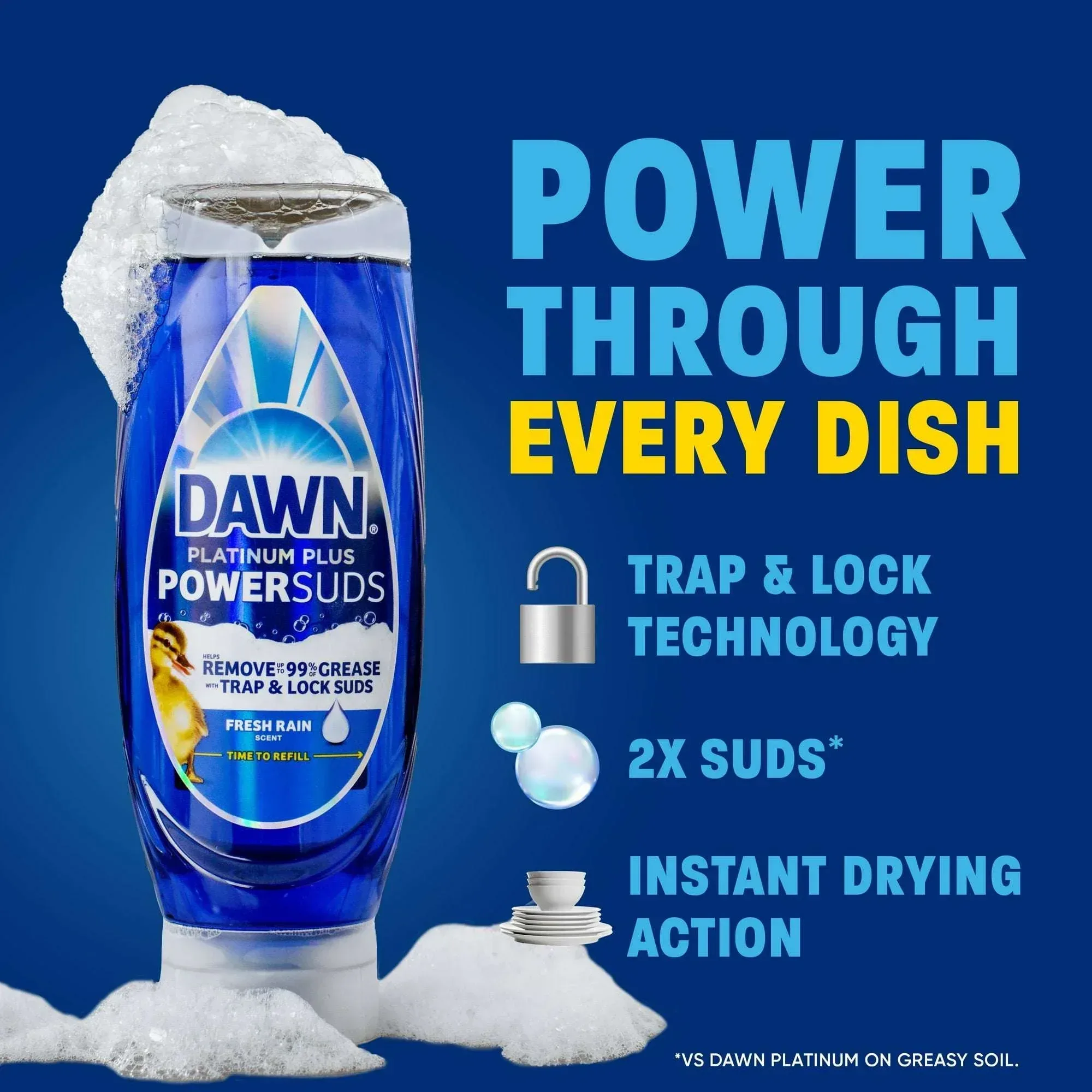 Dawn Platinum Plus PowerSuds Liquid Dish Soap, 13.6 oz. EZ-Squeeze Bottle - Image 6