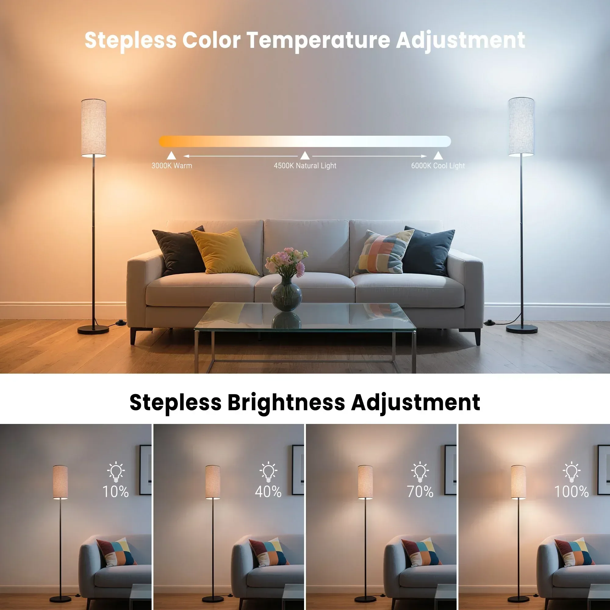 DAYBETTER LED Floor Lamp, with Remote Control, 3000K-6000K Stepless Dimming, 9W LED Bulbs, Standing Lamps for Living Room, Bedroom, Office - Image 4
