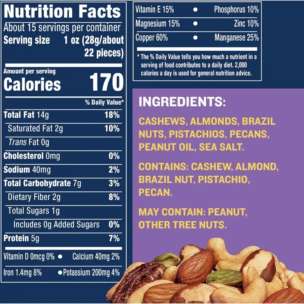 Deluxe Lightly Salted Mixed Nuts, Party Snacks, Plant-Based Protein 15.25Oz (1 Canister) - Image 4