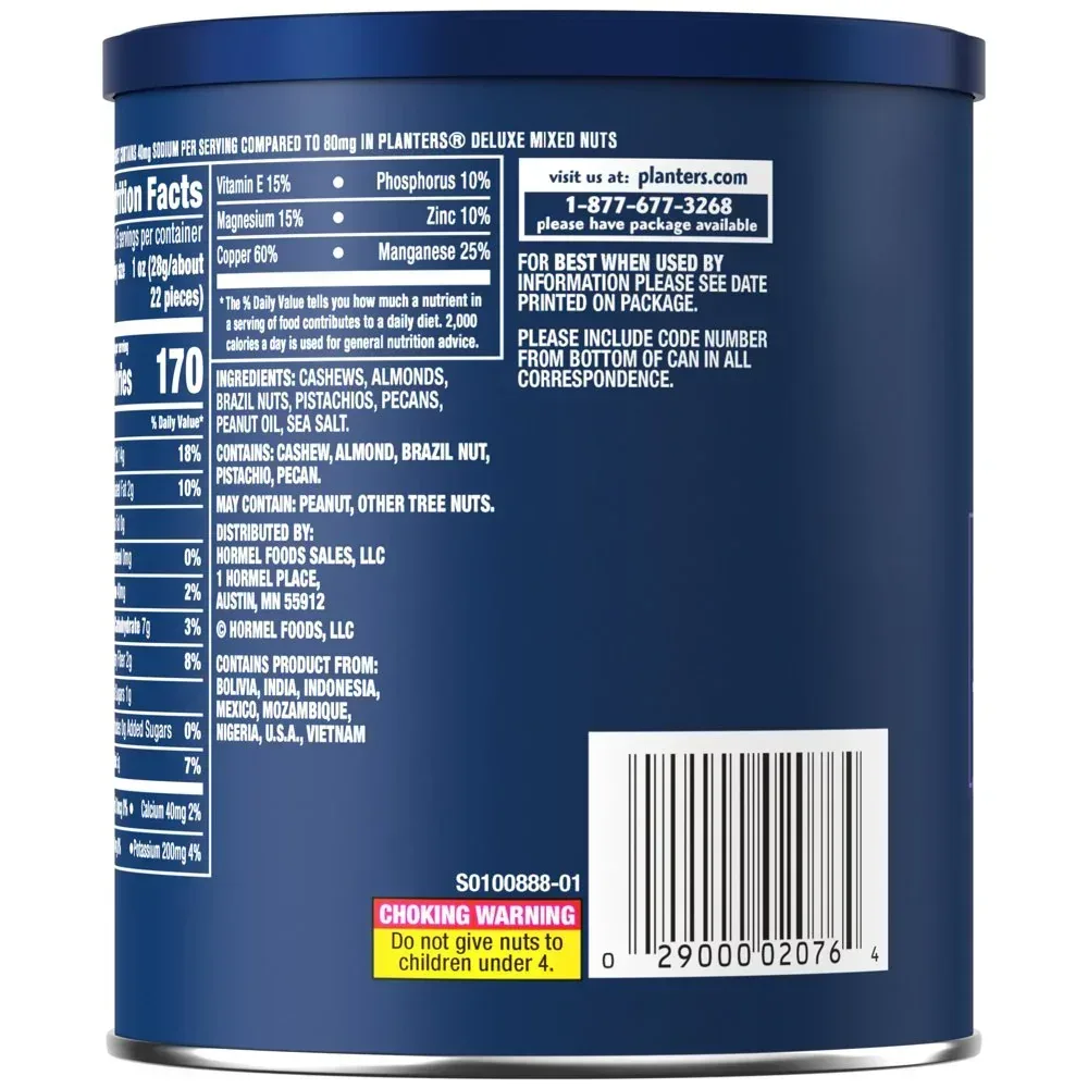 Deluxe Lightly Salted Mixed Nuts, Party Snacks, Plant-Based Protein 15.25Oz (1 Canister) - Image 8