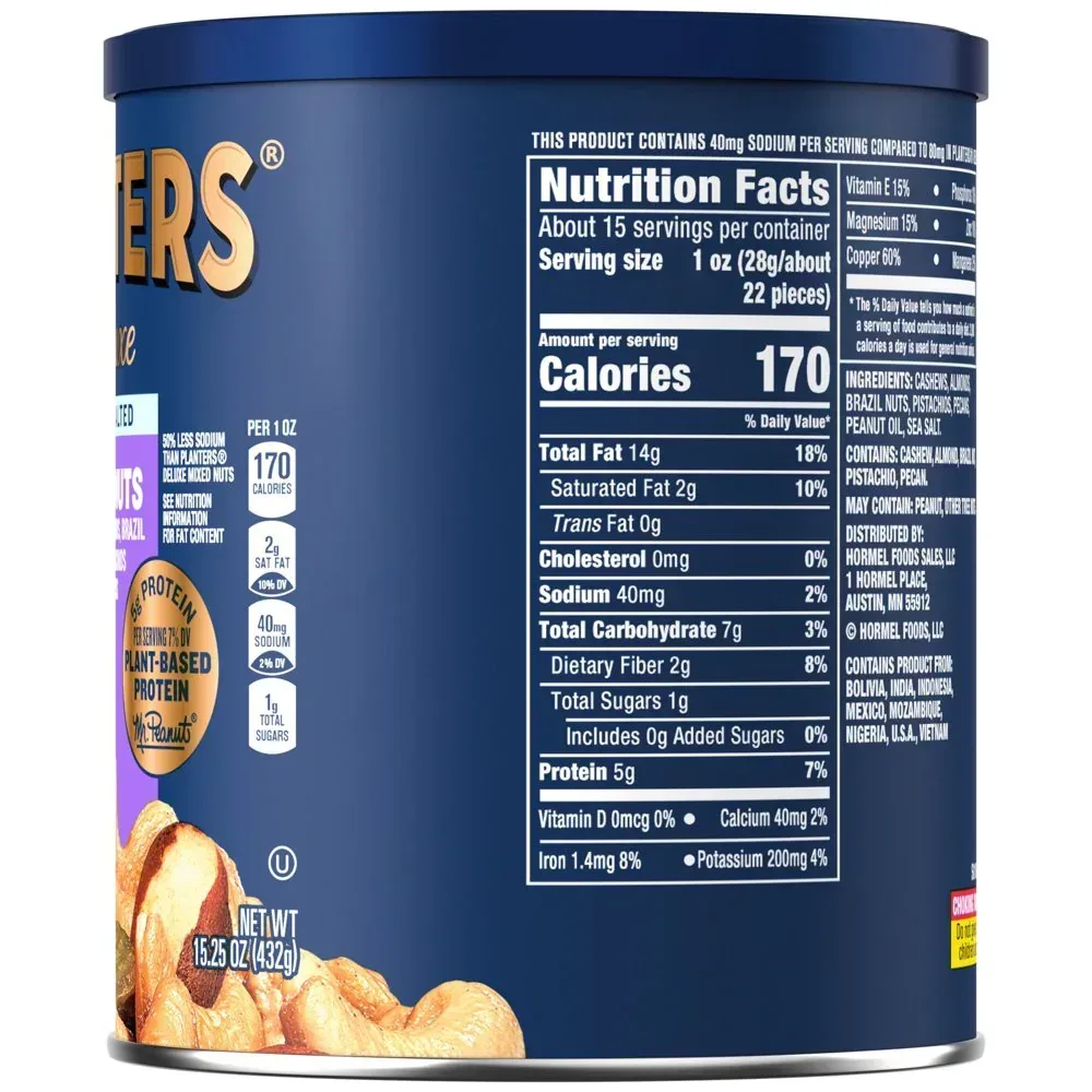 Deluxe Lightly Salted Mixed Nuts, Party Snacks, Plant-Based Protein 15.25Oz (1 Canister) - Image 9