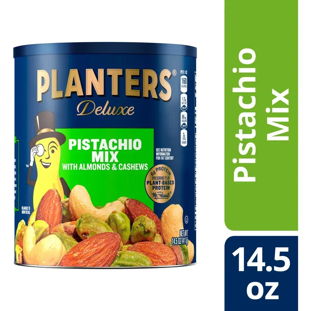 Deluxe Pistachio Mix, Party Snacks, Plant-Based Protein, 14.5 Oz Canister - Image 12