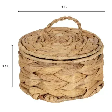 Design Ovation 3.5Ó x 6Ó Round Trinket Box with Lid in Water Hyacinth Natural Material - Image 3