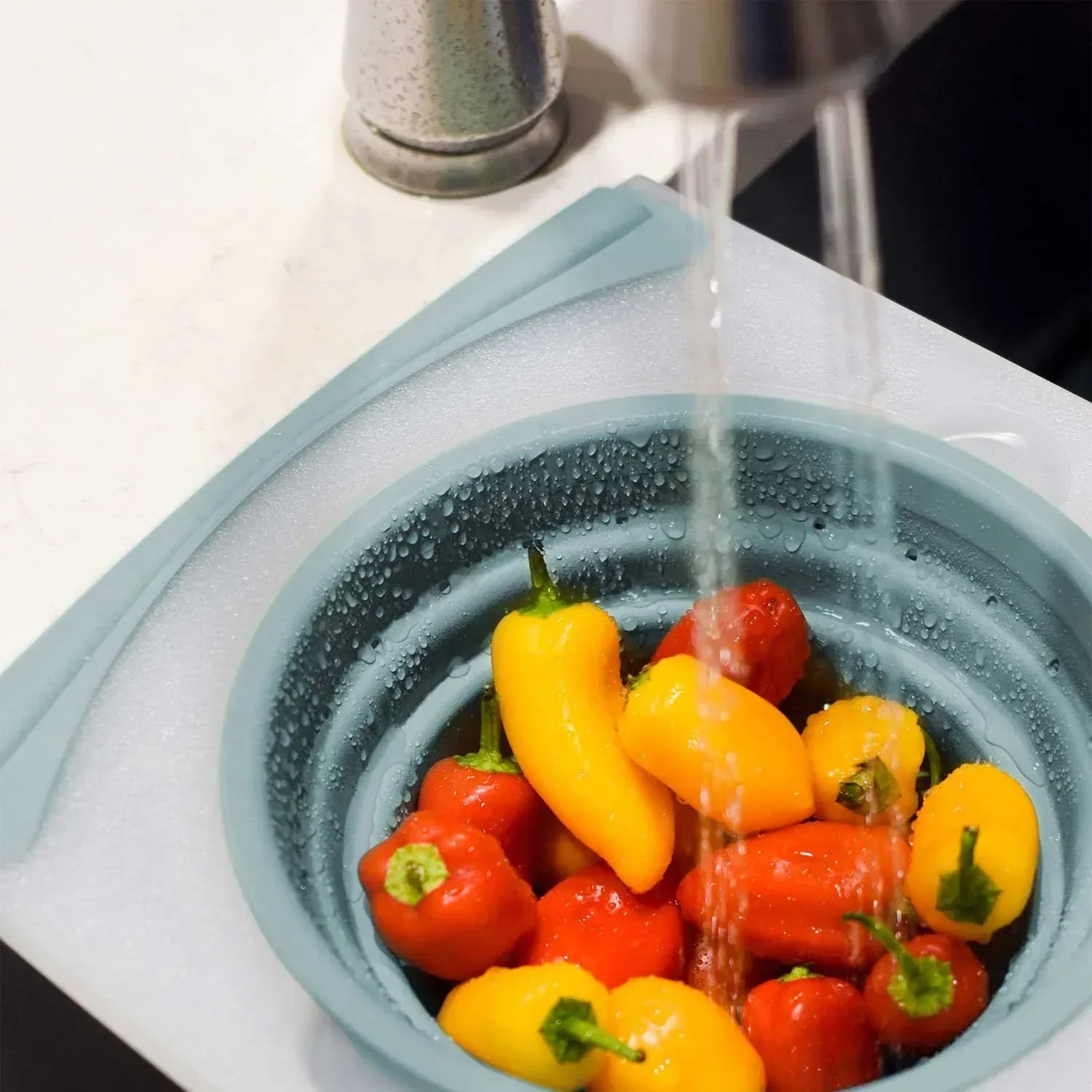 Dexas 2-Pack Over the Sink Strainer and Chop & Scoop Cutting Board, Choose Color - Image 2