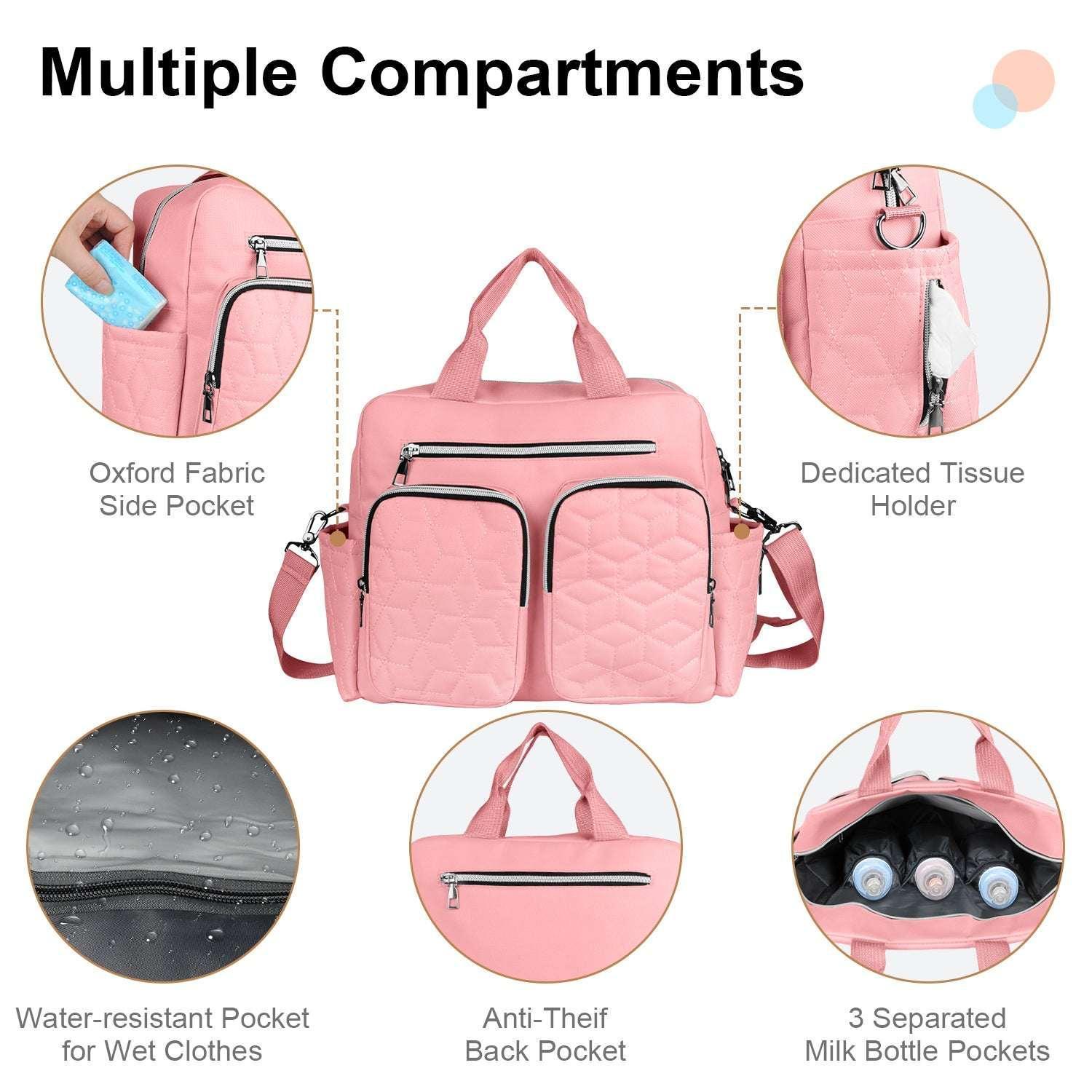 Diaper Bag Tote,AILKIN Baby Diaper Bag with 3 Insulated Pockets Adjustable Shoulder Strap Dry & Wet Compartment Large Capacity Bag Maternity Mommy Travel Diaper Bag for Boys Girls,Women(Pink) - Image 2