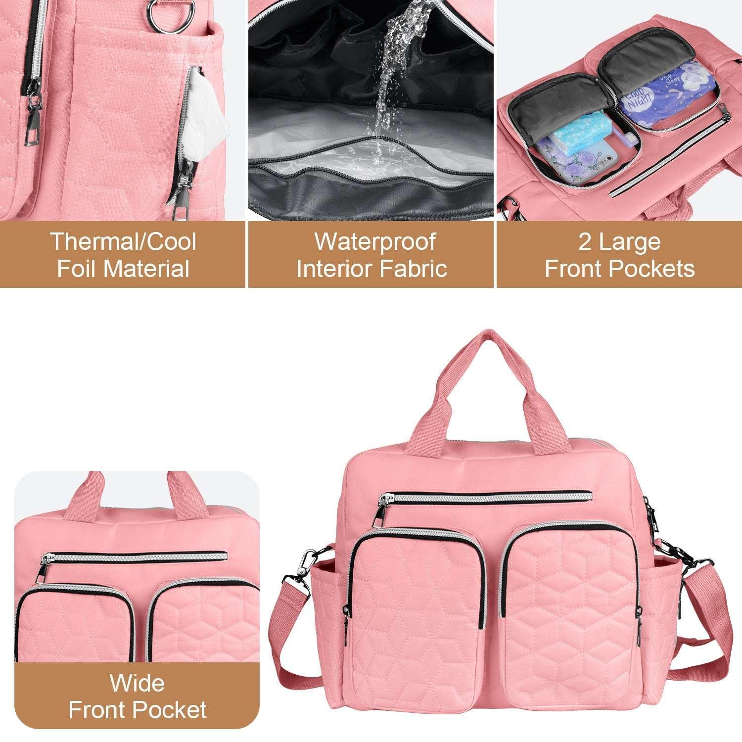 Diaper Bag Tote,AILKIN Baby Diaper Bag with 3 Insulated Pockets Adjustable Shoulder Strap Dry & Wet Compartment Large Capacity Bag Maternity Mommy Travel Diaper Bag for Boys Girls,Women(Pink) - Image 3