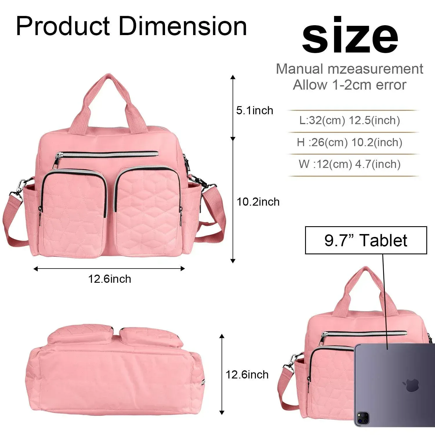 Diaper Bag Tote,AILKIN Baby Diaper Bag with 3 Insulated Pockets Adjustable Shoulder Strap Dry & Wet Compartment Large Capacity Bag Maternity Mommy Travel Diaper Bag for Boys Girls,Women(Pink) - Image 4