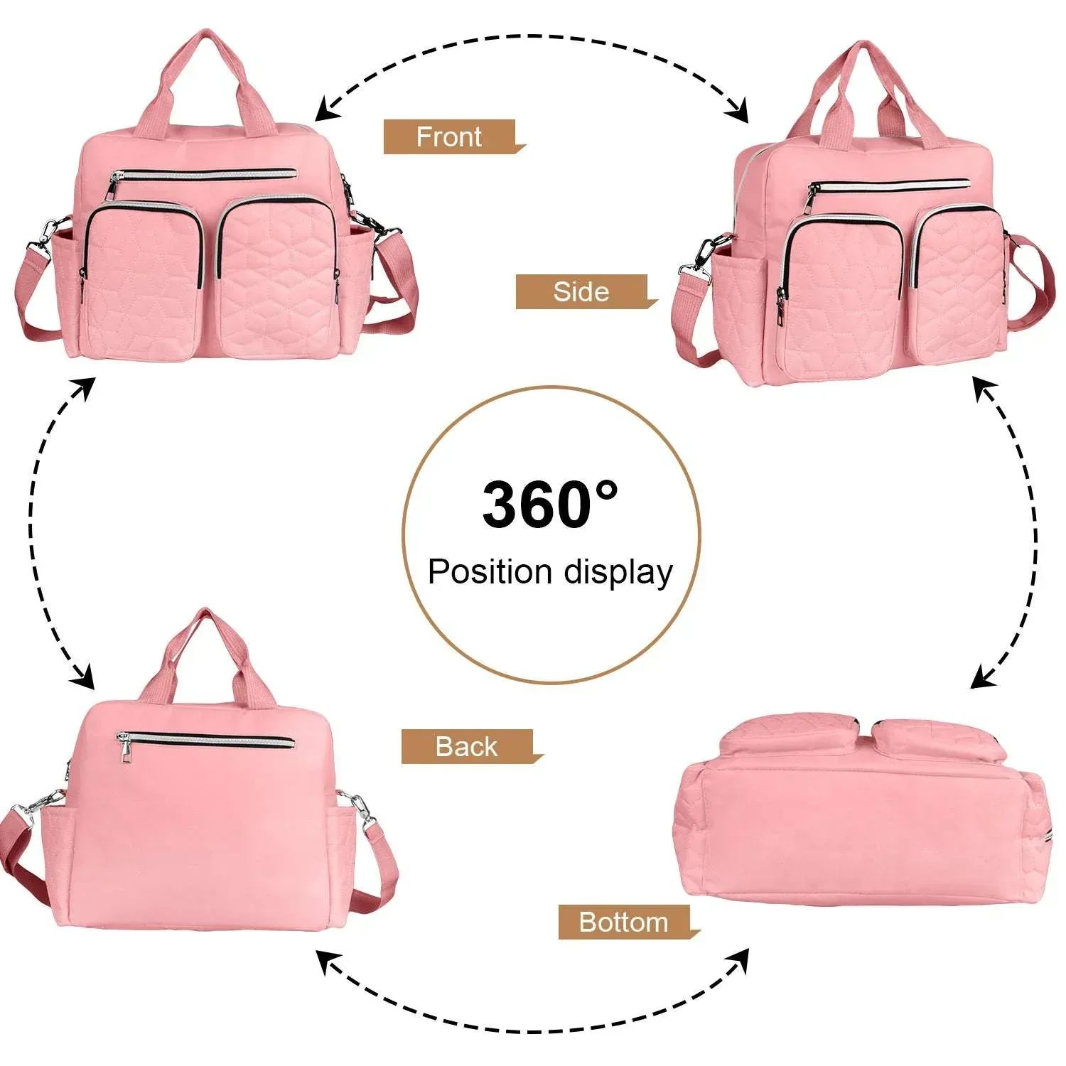 Diaper Bag Tote,AILKIN Baby Diaper Bag with 3 Insulated Pockets Adjustable Shoulder Strap Dry & Wet Compartment Large Capacity Bag Maternity Mommy Travel Diaper Bag for Boys Girls,Women(Pink) - Image 5