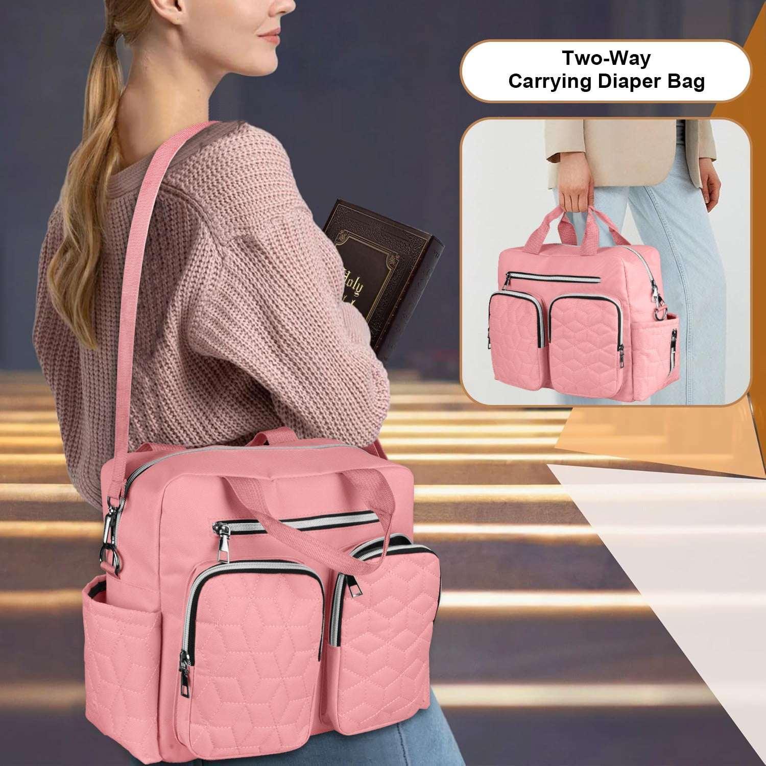 Diaper Bag Tote,AILKIN Baby Diaper Bag with 3 Insulated Pockets Adjustable Shoulder Strap Dry & Wet Compartment Large Capacity Bag Maternity Mommy Travel Diaper Bag for Boys Girls,Women(Pink) - Image 7
