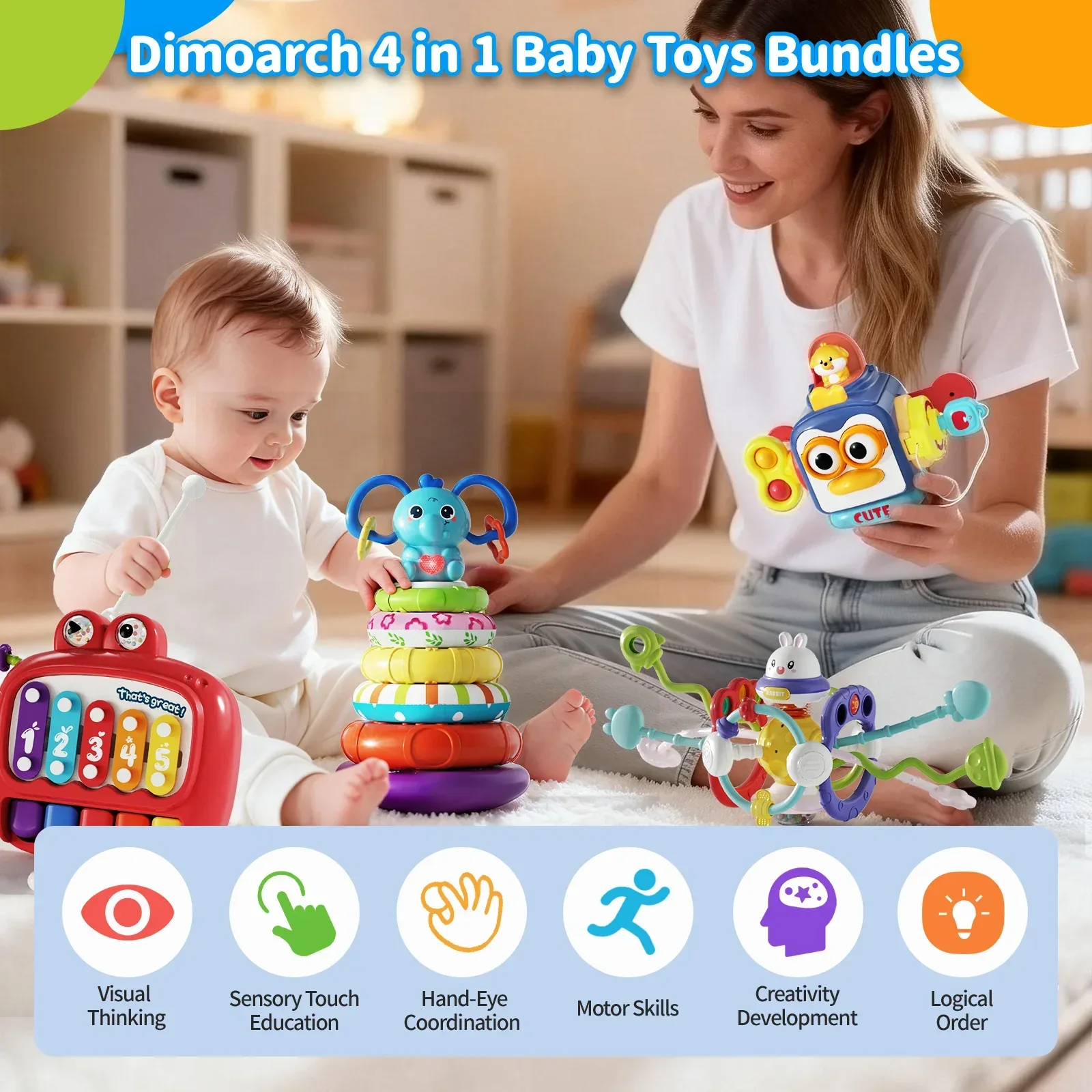 Dimoarch 4 in 1 Baby Toys 6-12 Months Boys Girls, Montessori Babies Toy, Infant Toys Suitable for 3-6-9-12 Months Old Baby Boys and Girls Toy Bundles Gift - Image 2