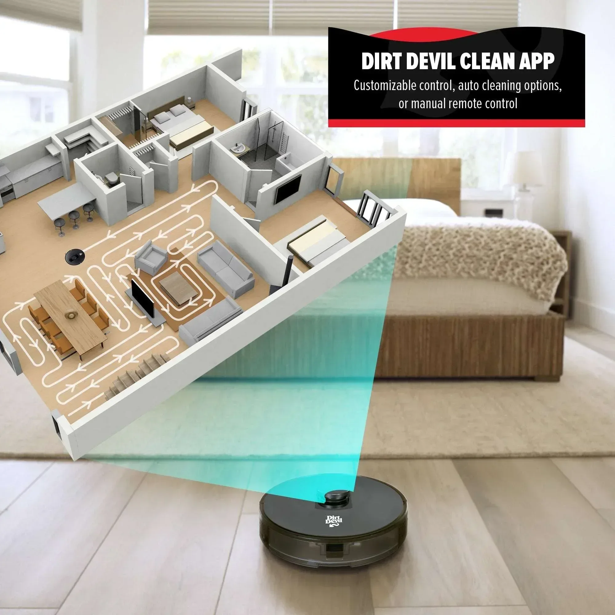 Dirt Devil Robot Vacuum for Carpet and Tile Floors with LIDAR Navigation, Wi-Fi-enabled App, 110 Minute Run-Time for Daily Cleaning, Model #EV3420 - Image 2