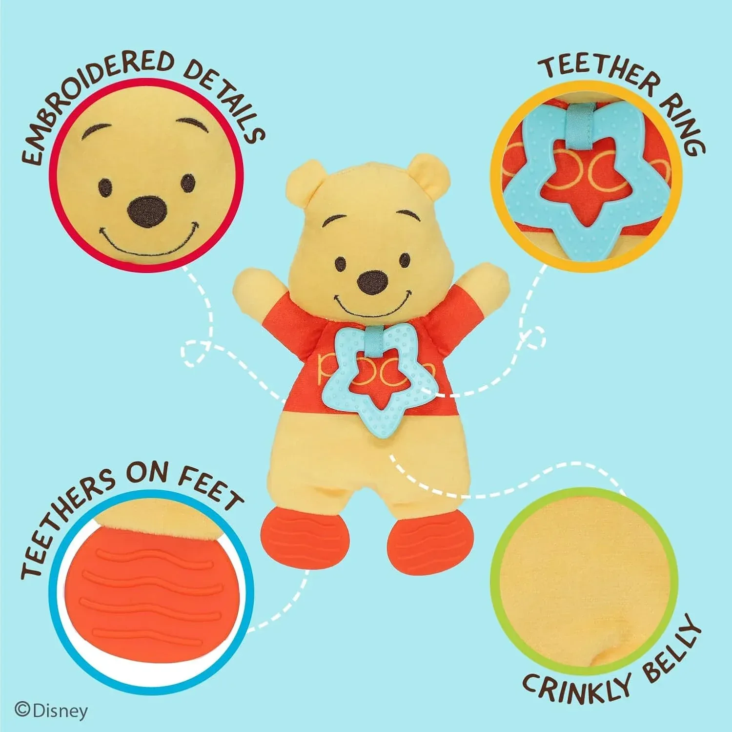 Disney Baby Winnie The Pooh Sensory Blanky with Crinkle and Teether Feet for Infant Baby Boys and Girls - Image 3