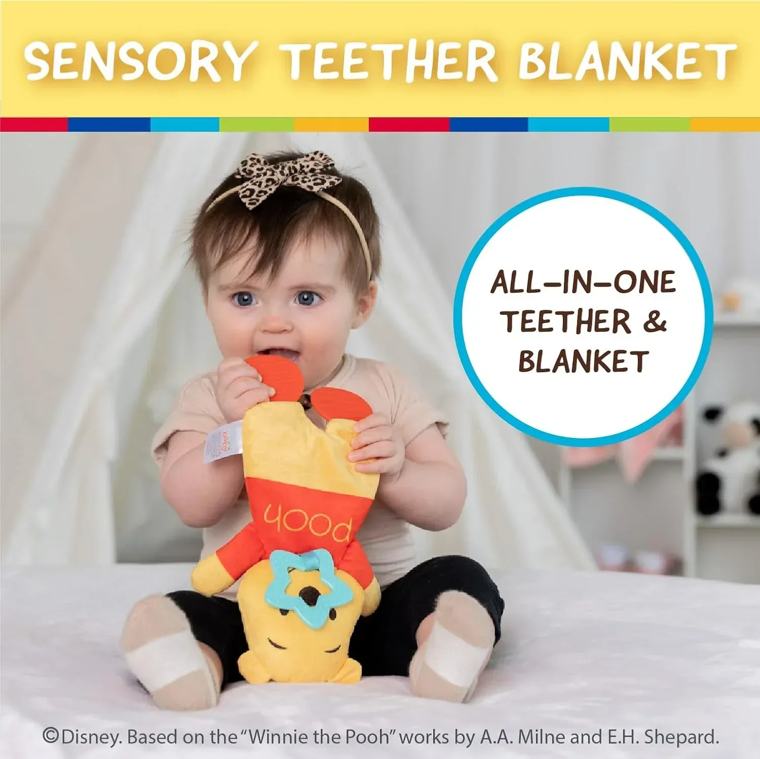 Disney Baby Winnie The Pooh Sensory Blanky with Crinkle and Teether Feet for Infant Baby Boys and Girls - Image 6