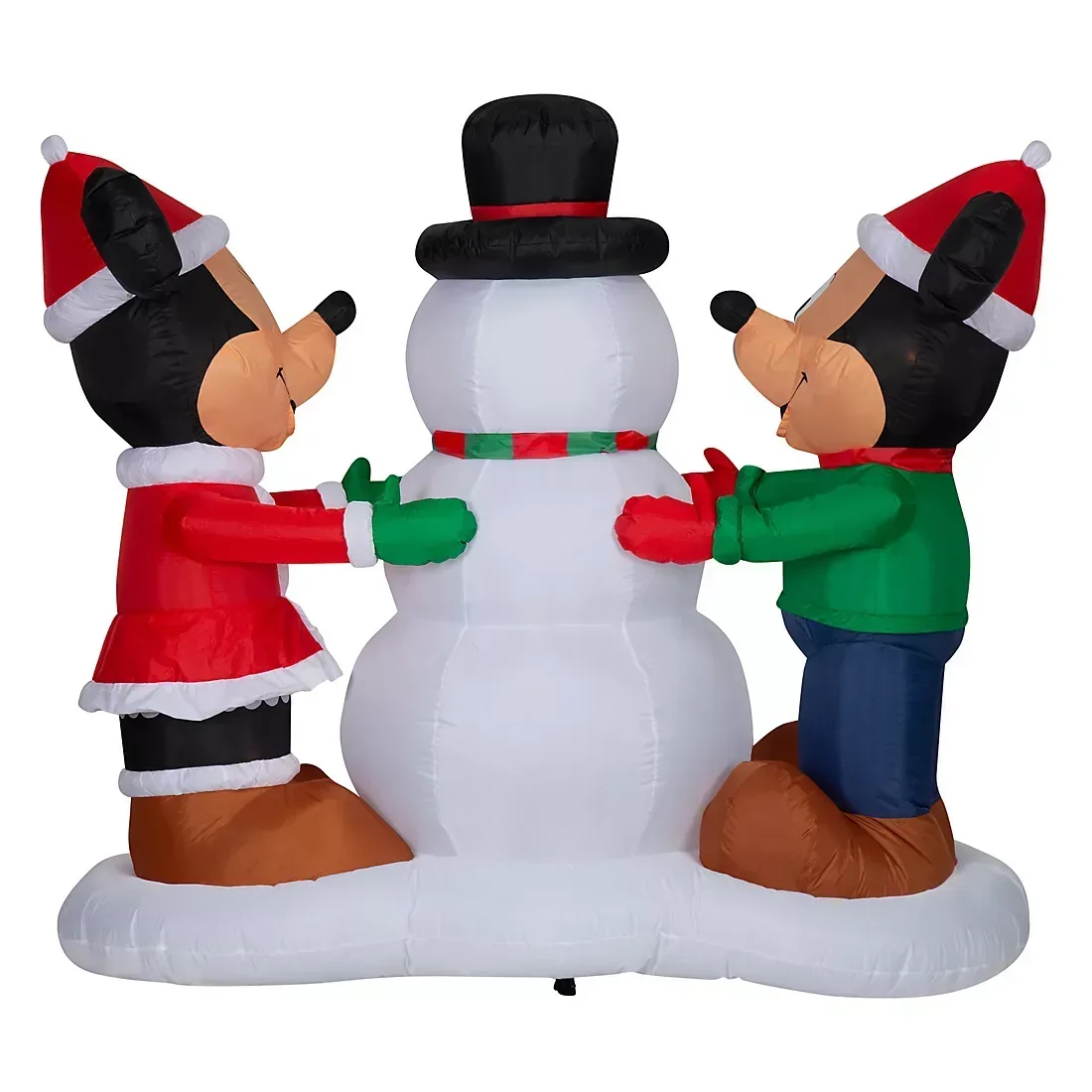 Disney Christmas 5' Inflatable Mickey Mouse and Minnie Mouse Snowman Decorating Scene - Image 2