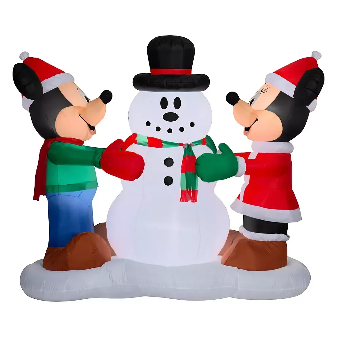 Disney Christmas 5' Inflatable Mickey Mouse and Minnie Mouse Snowman Decorating Scene - Image 3
