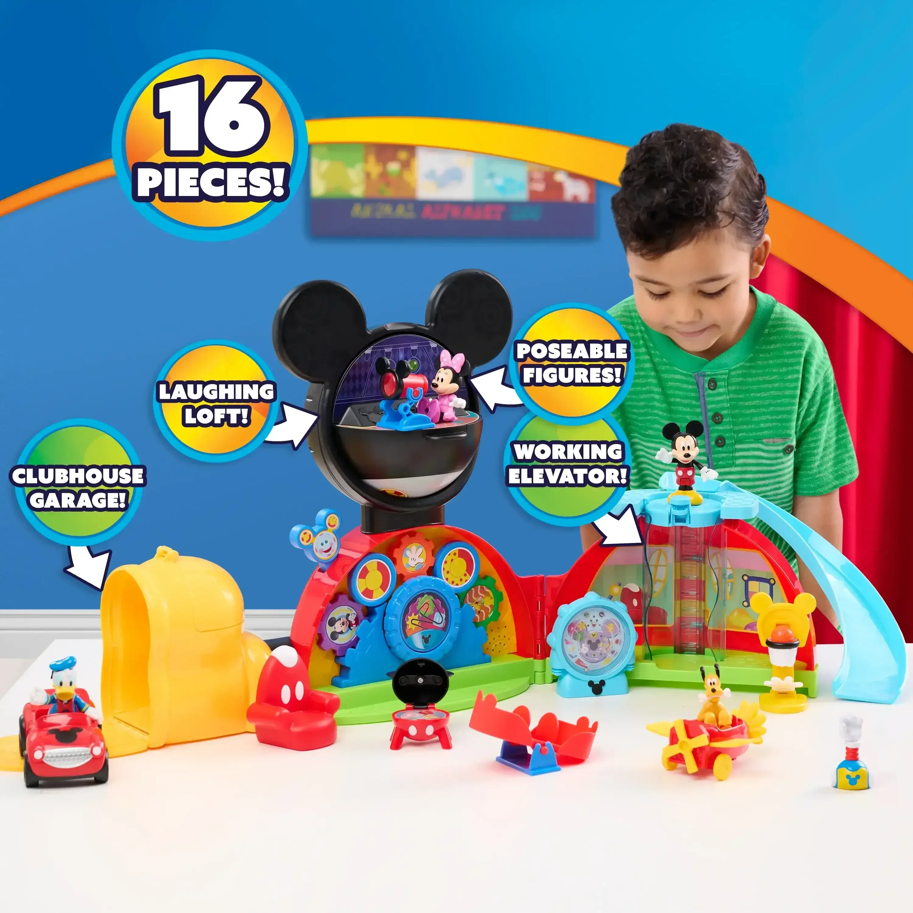 Disney Jr. Mickey Mouse 28-inch Clubhouse Deluxe Playset, 16-pieces, Kids Ages 3 and up - Image 2