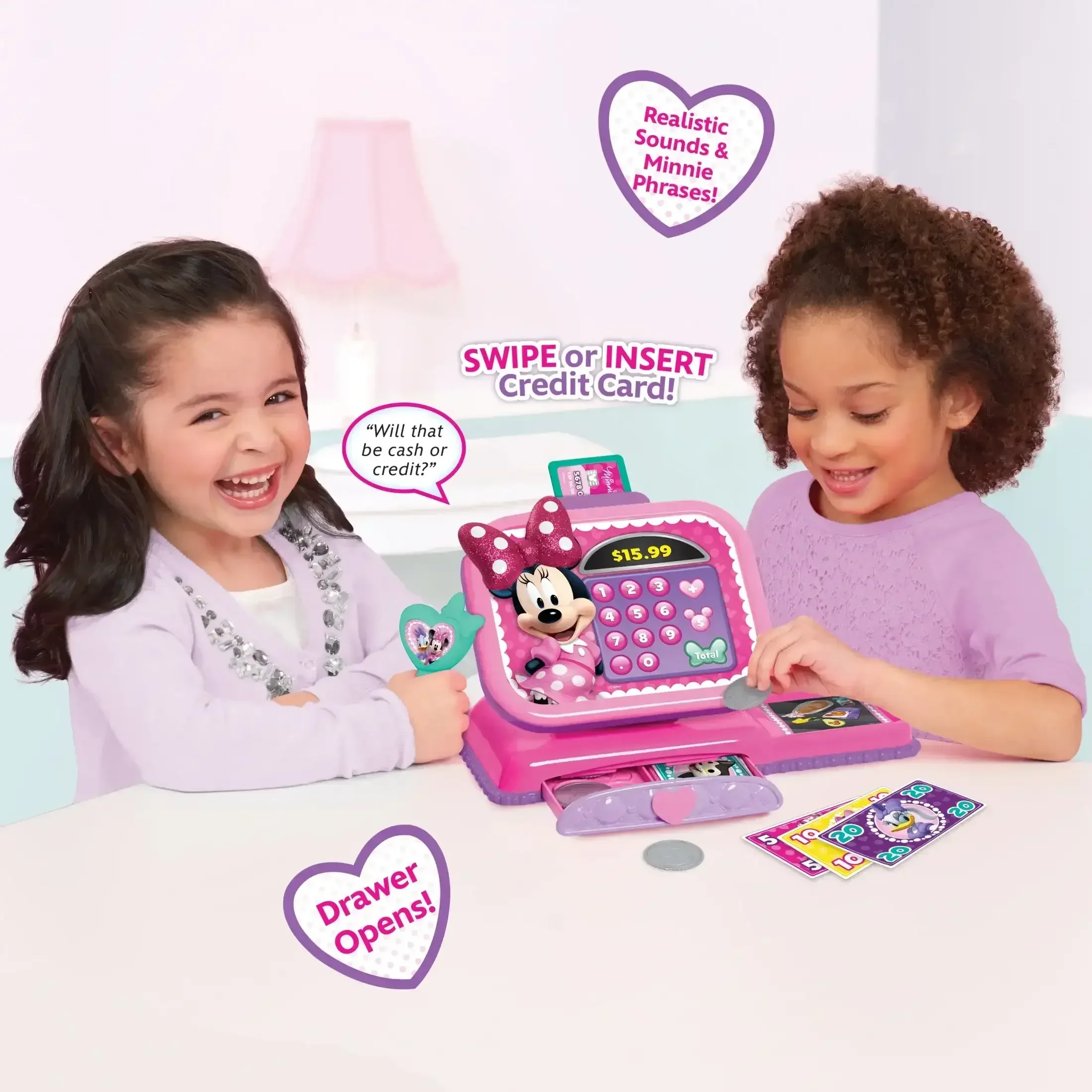 Disney Junior Minnie Mouse Bowtique Cash Register with Realistic Sounds, Pretend Play Money and Scanner, Preschool Ages 3 up by Just Play - Image 2