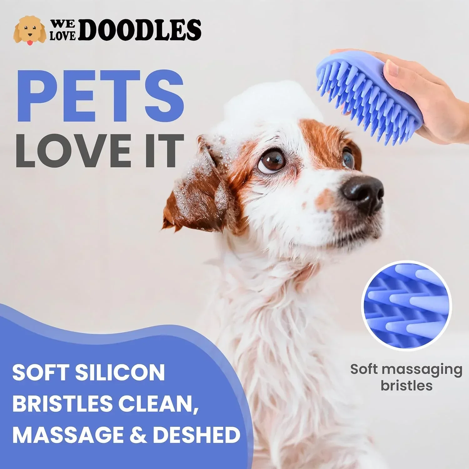 Dog Grooming Bath Brush, Pet Rubber Brush For Shower Scrubbing & Soothing Massage, Ideal for Long & Short Haired Dogs and Cats, Essential Puppy Grooming Accessories, 2 PACK [We Love Doodles] - Image 4