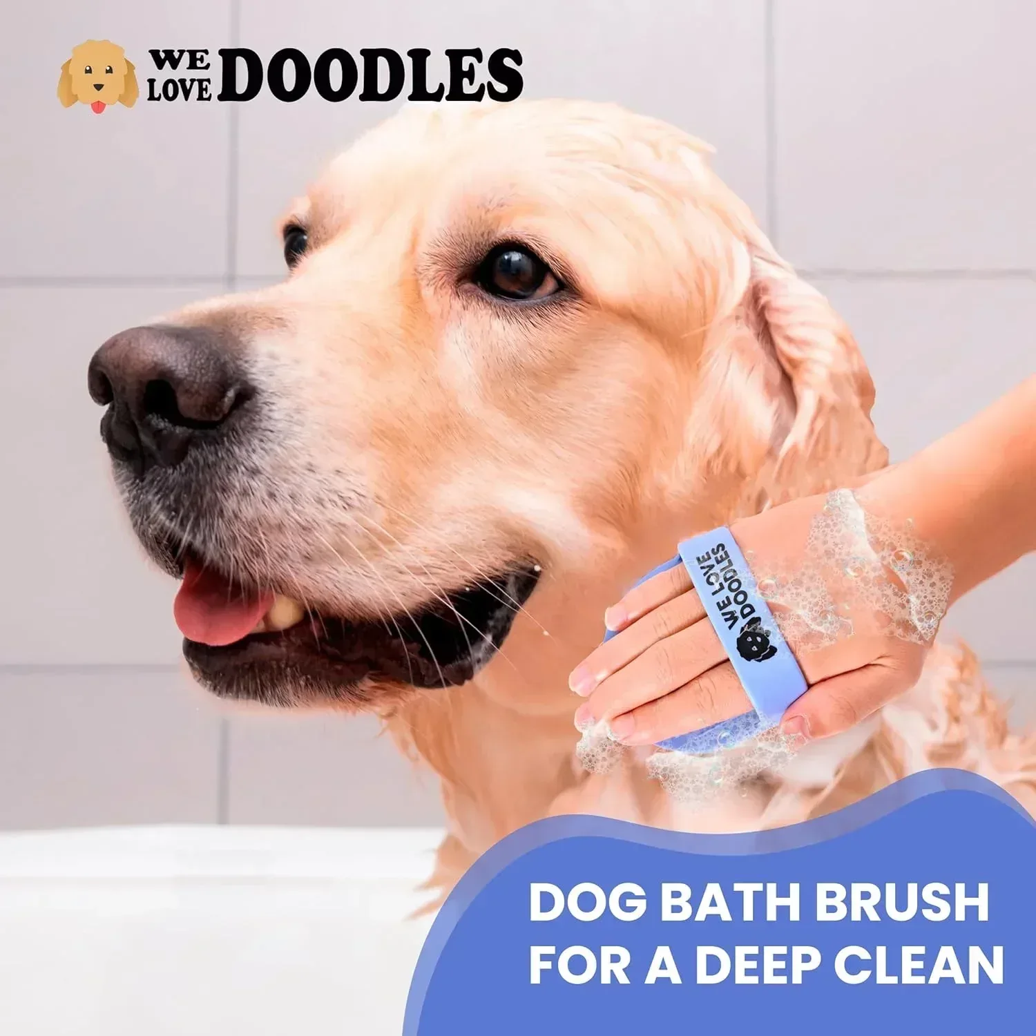 Dog Grooming Bath Brush, Pet Rubber Brush For Shower Scrubbing & Soothing Massage, Ideal for Long & Short Haired Dogs and Cats, Essential Puppy Grooming Accessories, 2 PACK [We Love Doodles] - Image 5