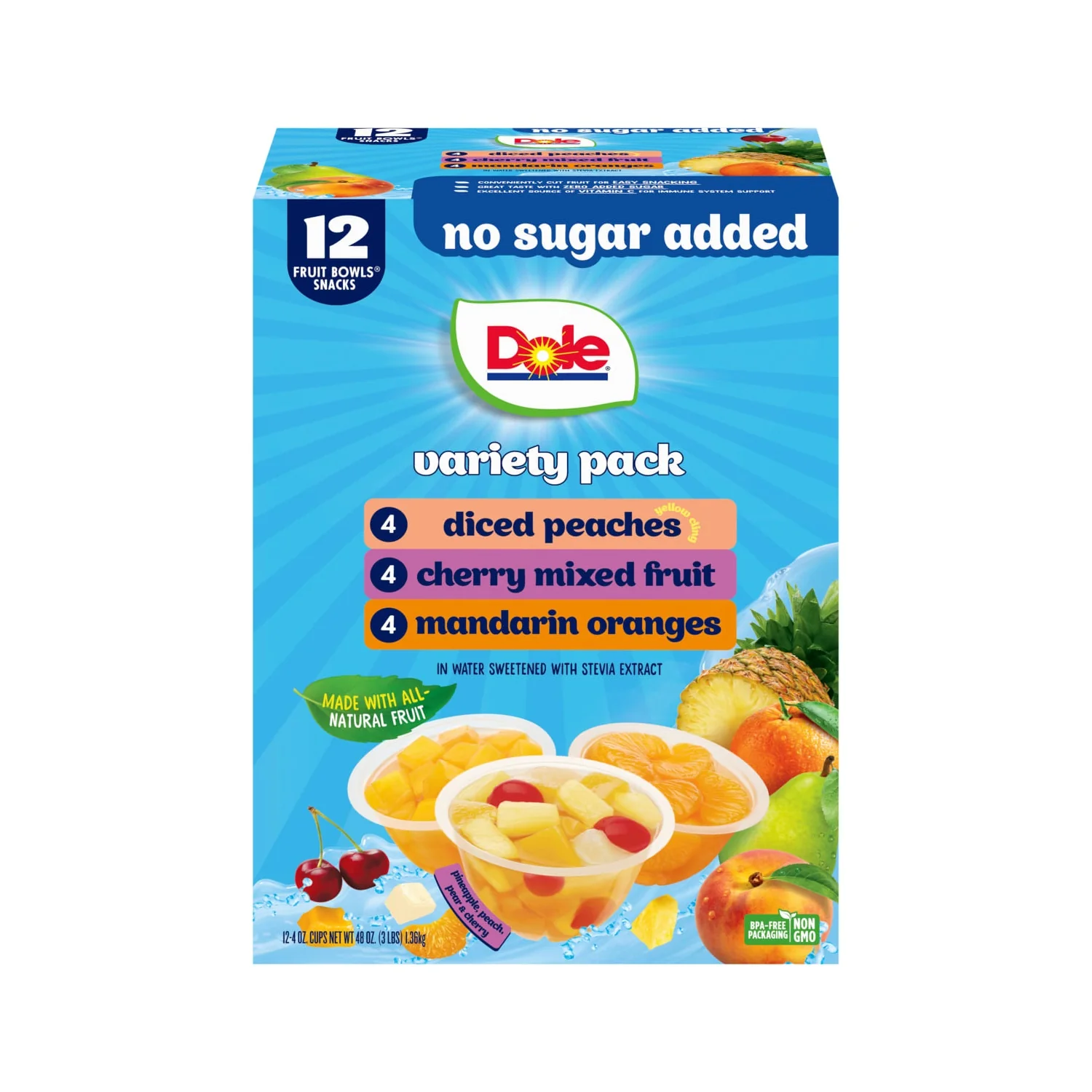 Dole Fruit Bowls No Sugar Added Variety Pack, 4 oz Cups (12 Pack) - Image 2