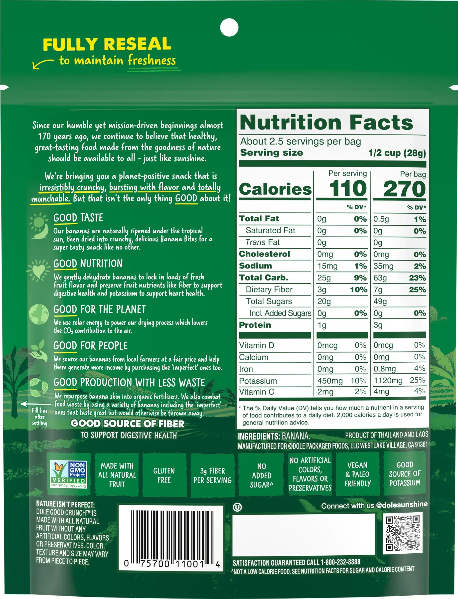 Dole Good Crunch Original Banana Bites, Made with All Natural Fruit, 2.5 oz - Image 8