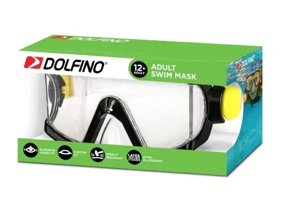 Dolfino Latex Free Adult Swim Mask, Black/Yellow, Ages 12+ - Image 2