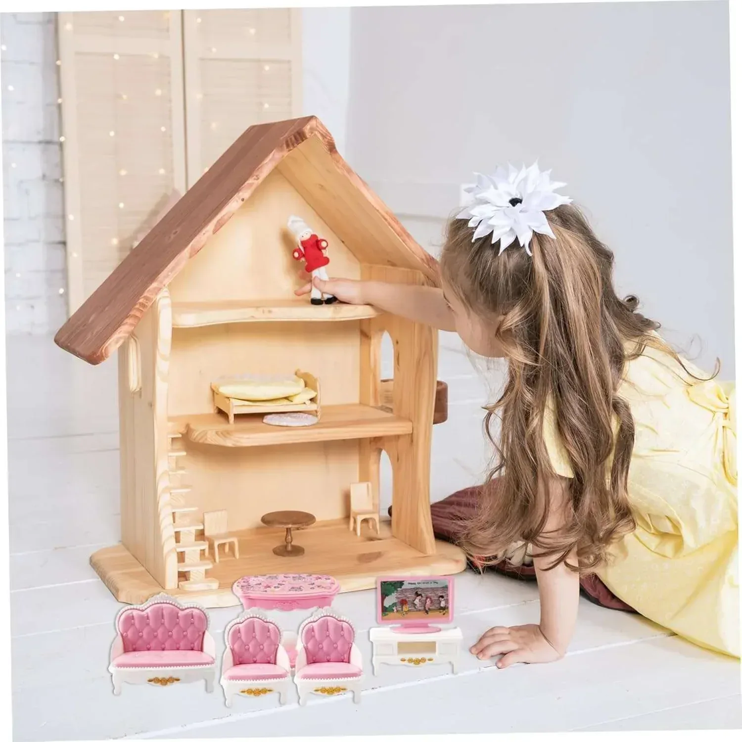 Dollhouse Furniture Set Accessories,Small Dollhouse Miniature Pretend Play Family Toys Gift,Toddler Boy Girl Kid 3Y+ Mini Bedroom/Livingroom/Bathroom/Kitchen - Image 2