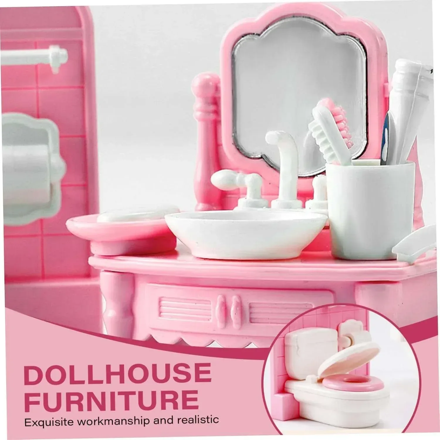 Dollhouse Furniture Set Accessories,Small Dollhouse Miniature Pretend Play Family Toys Gift,Toddler Boy Girl Kid 3Y+ Mini Bedroom/Livingroom/Bathroom/Kitchen - Image 3