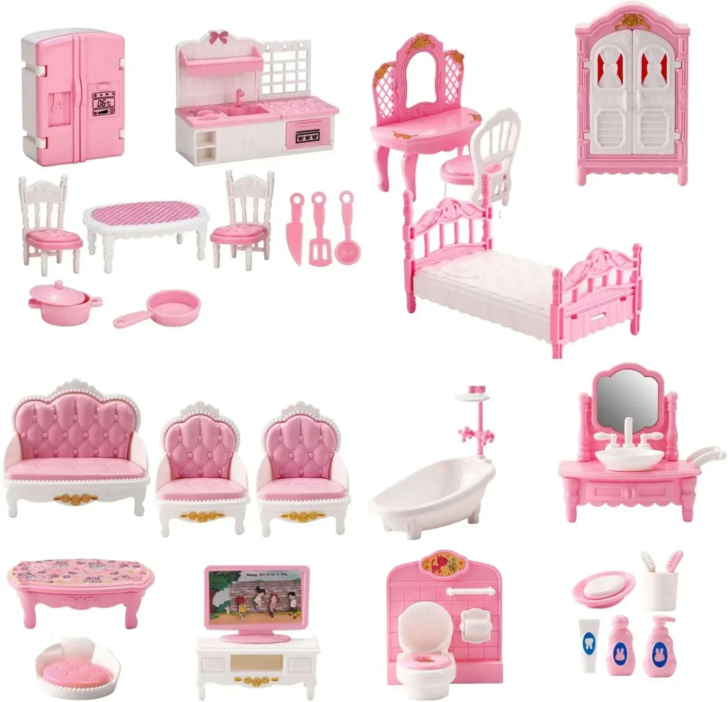 Dollhouse Furniture Set Accessories,Small Dollhouse Miniature Pretend Play Family Toys Gift,Toddler Boy Girl Kid 3Y+ Mini Bedroom/Livingroom/Bathroom/Kitchen - Image 5