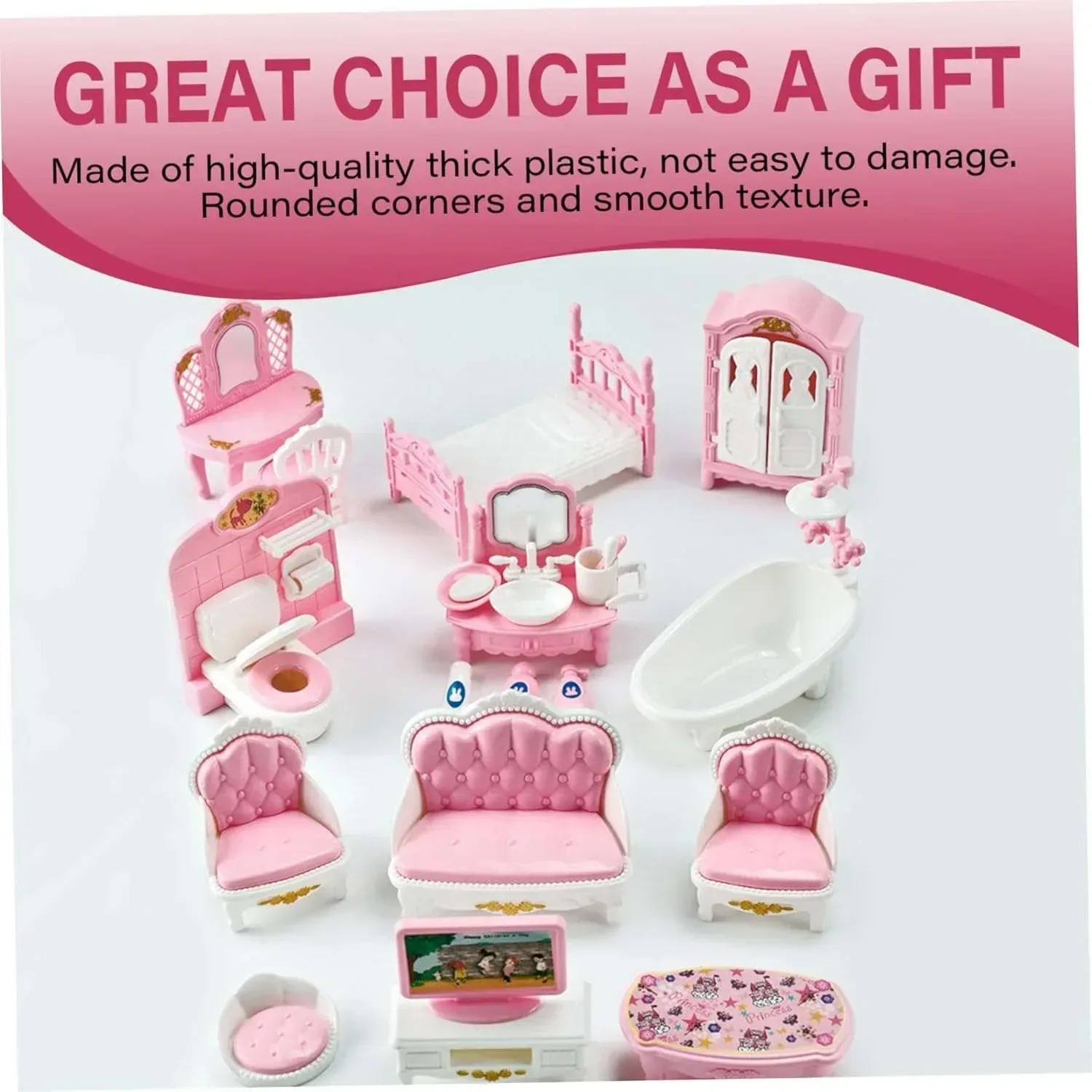 Dollhouse Furniture Set Accessories,Small Dollhouse Miniature Pretend Play Family Toys Gift,Toddler Boy Girl Kid 3Y+ Mini Bedroom/Livingroom/Bathroom/Kitchen - Image 6