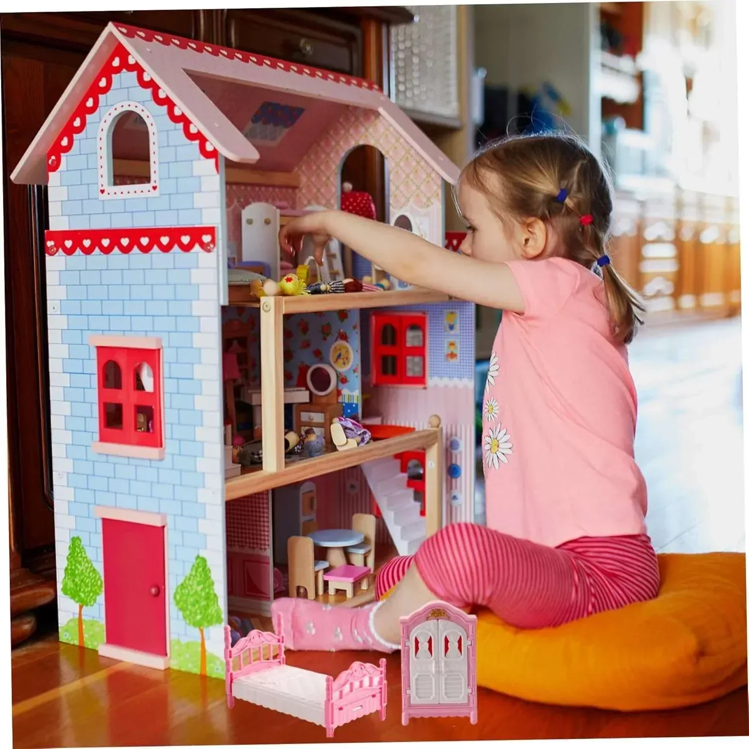Dollhouse Furniture Set Accessories,Small Dollhouse Miniature Pretend Play Family Toys Gift,Toddler Boy Girl Kid 3Y+ Mini Bedroom/Livingroom/Bathroom/Kitchen - Image 8
