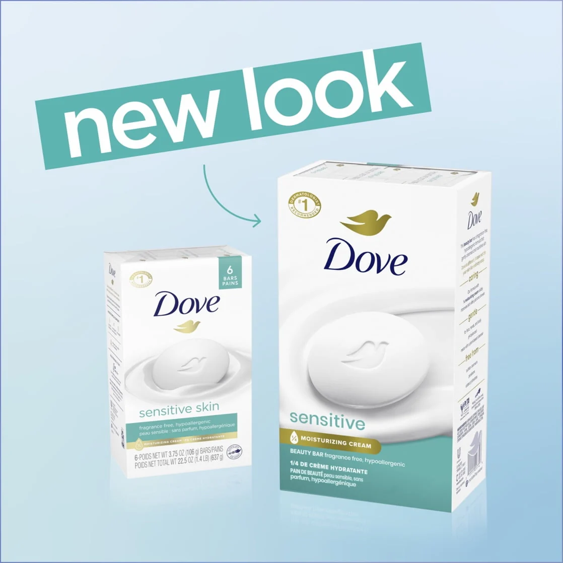 Dove Beauty Bar Women's Bath Soap Sensitive, 3.75 oz 8 Bars - Image 3