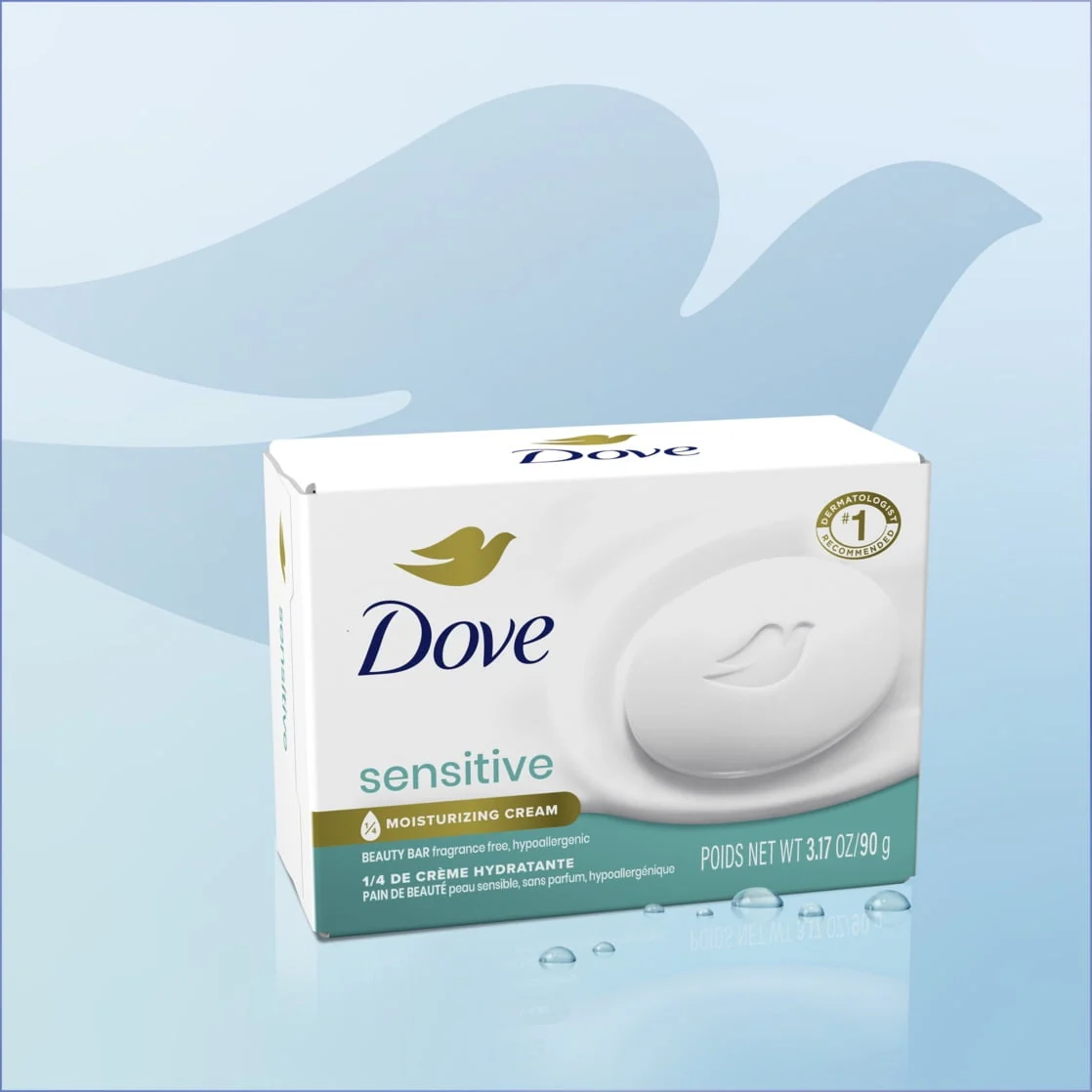 Dove Beauty Bar Women's Bath Soap Sensitive, 3.75 oz 8 Bars - Image 9
