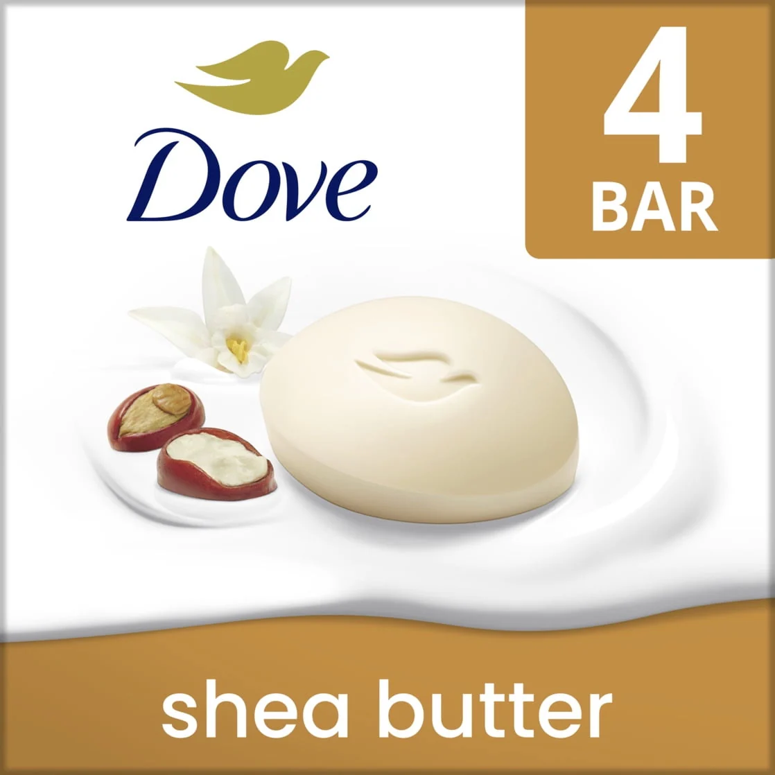 Dove Beauty Bar Women's Bath Soap Shea Butter, 3.75 oz 4 Bars - Image 2