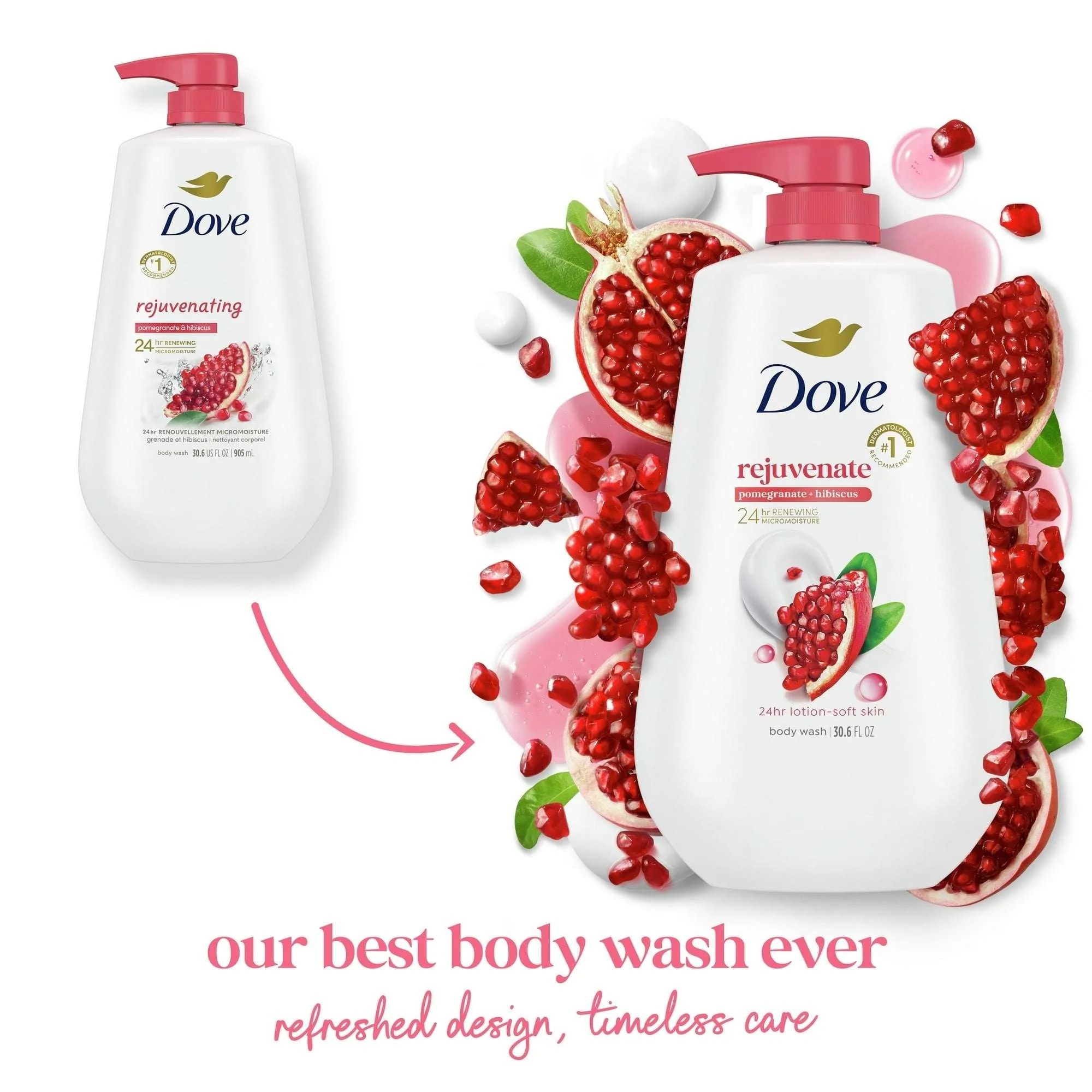 Dove Body Wash for Women Rejuvenating Pomegranate & Hibiscus All Skin, 30.6 oz with Pump - Image 3