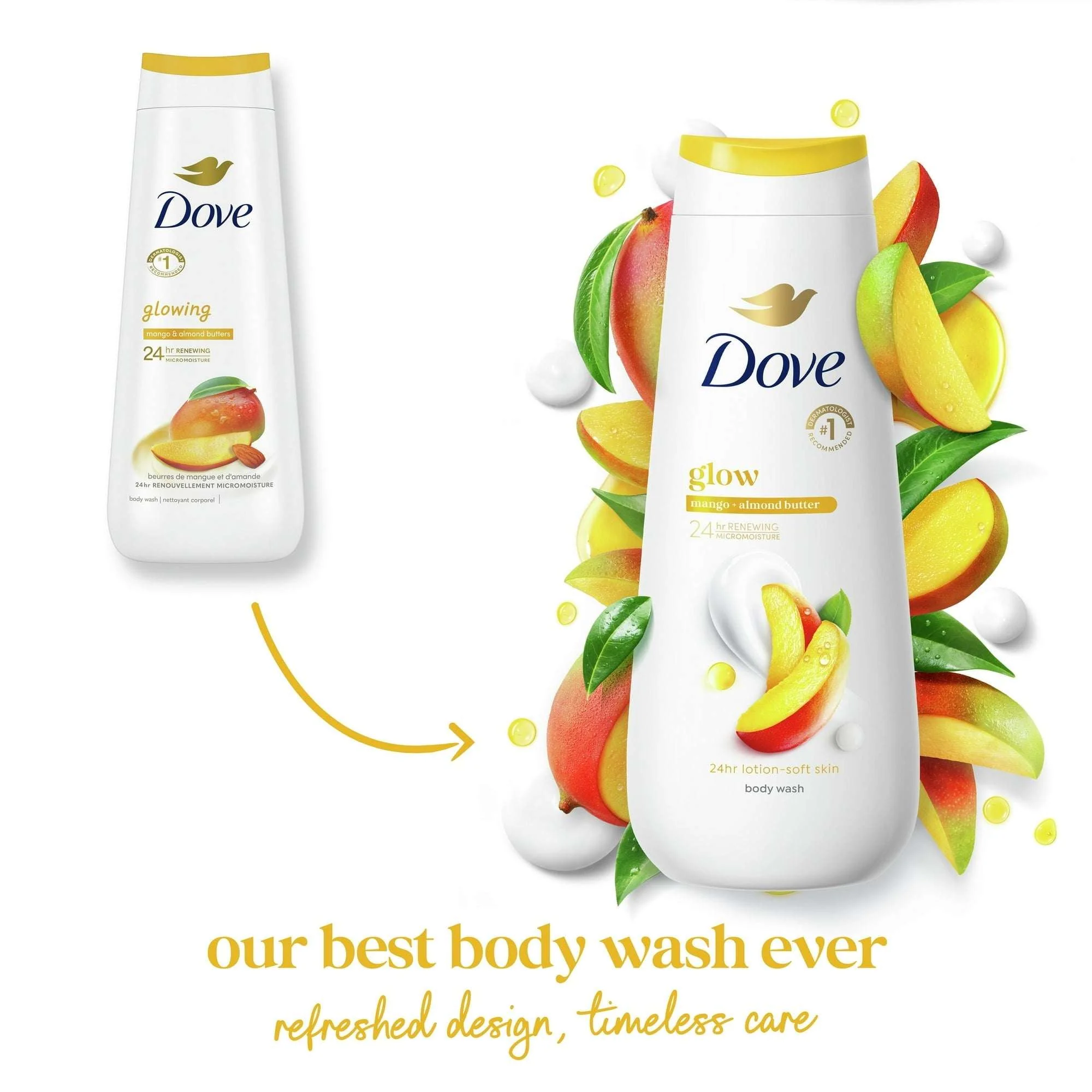 Dove Glowing Gentle Body Wash for Women Mango & Almond Butter, 20 oz - Image 3