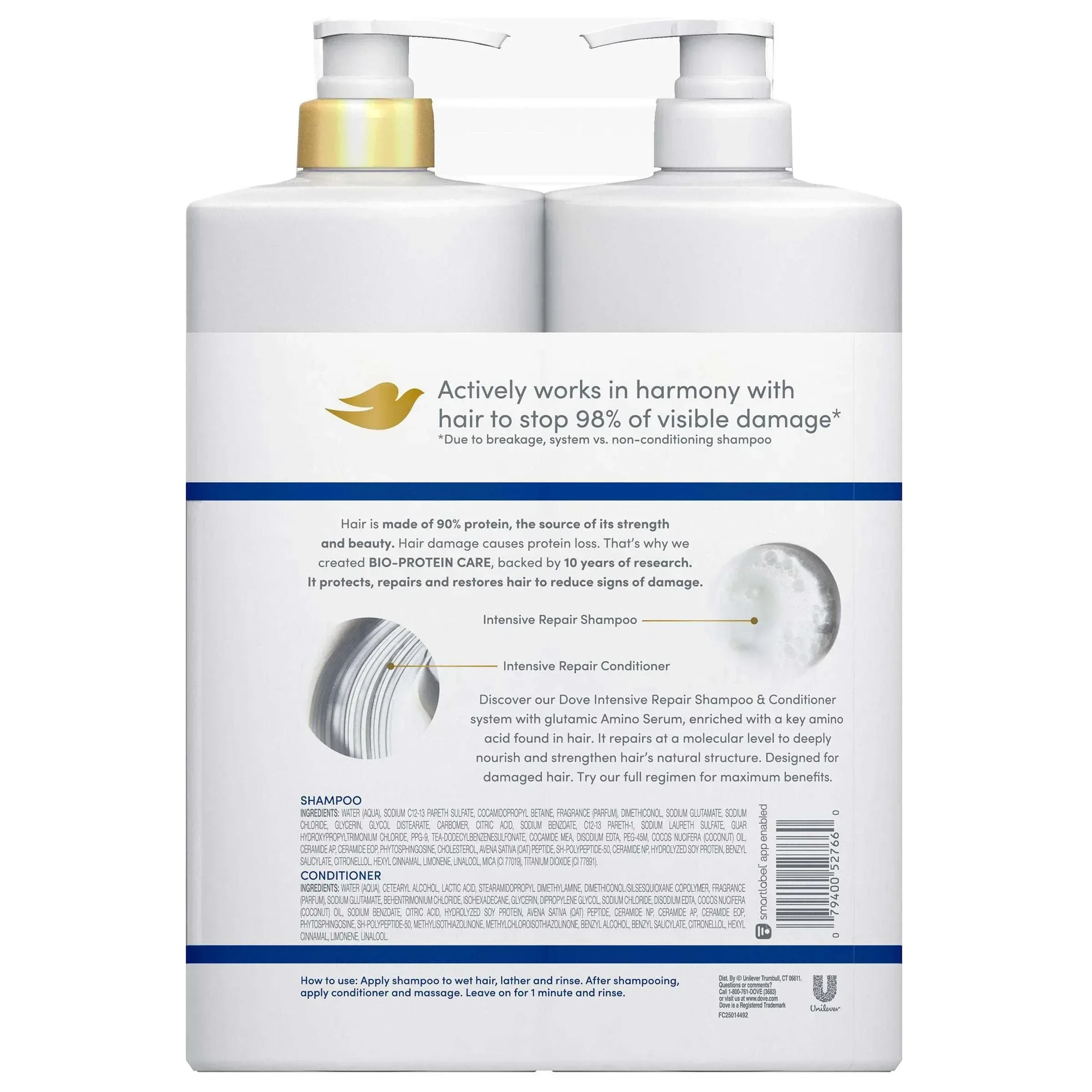 Dove Intensive Repair Damage Therapy Shampoo & Conditioner Set, 33.8 fl oz - Image 2