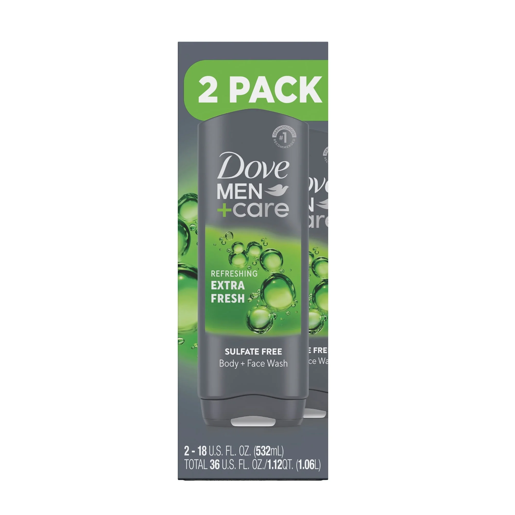 Dove Men Care Body Wash for Men's Skin Care Extra Fresh Effectively Washes Away Bacteria While Nourishing Your Skin, 18 fl oz 2 Count