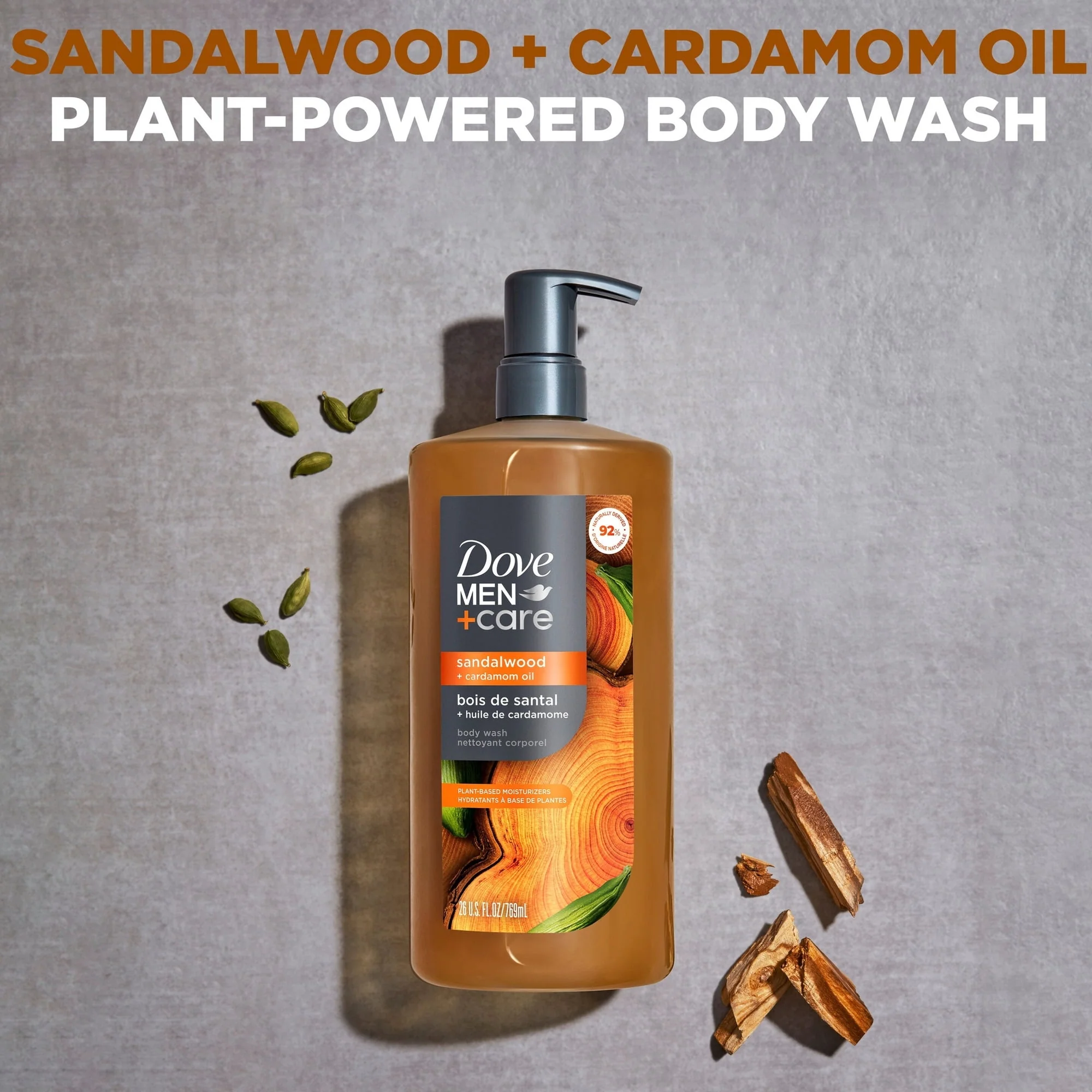 Dove Men Care Body Wash to Rebuild Skin in the Shower Sandalwood Cardamom Oil with Plant-Based Cleansers and Moisturizers, 26 oz - Image 3