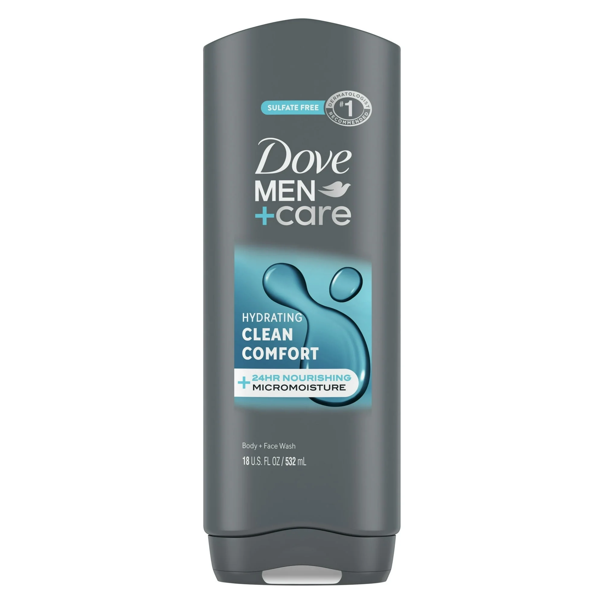 Dove Men+Care Hydrating Gentle Face & Body Wash for Men Clean Comfort All Skin, 18 oz
