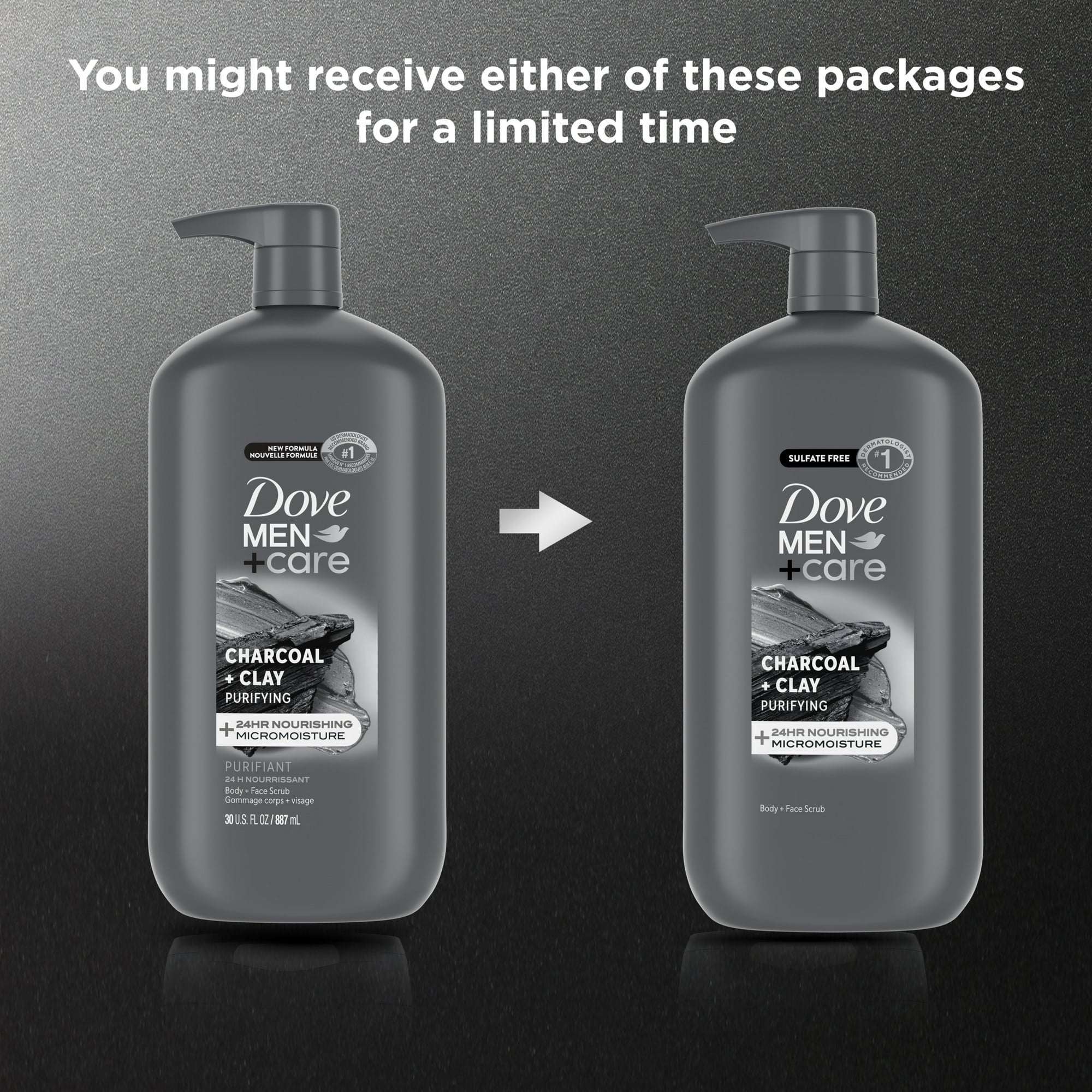 Dove Men+Care Purifying Hydrating Face & Body Wash for Men Charcoal & Clay, 30 oz - Image 2