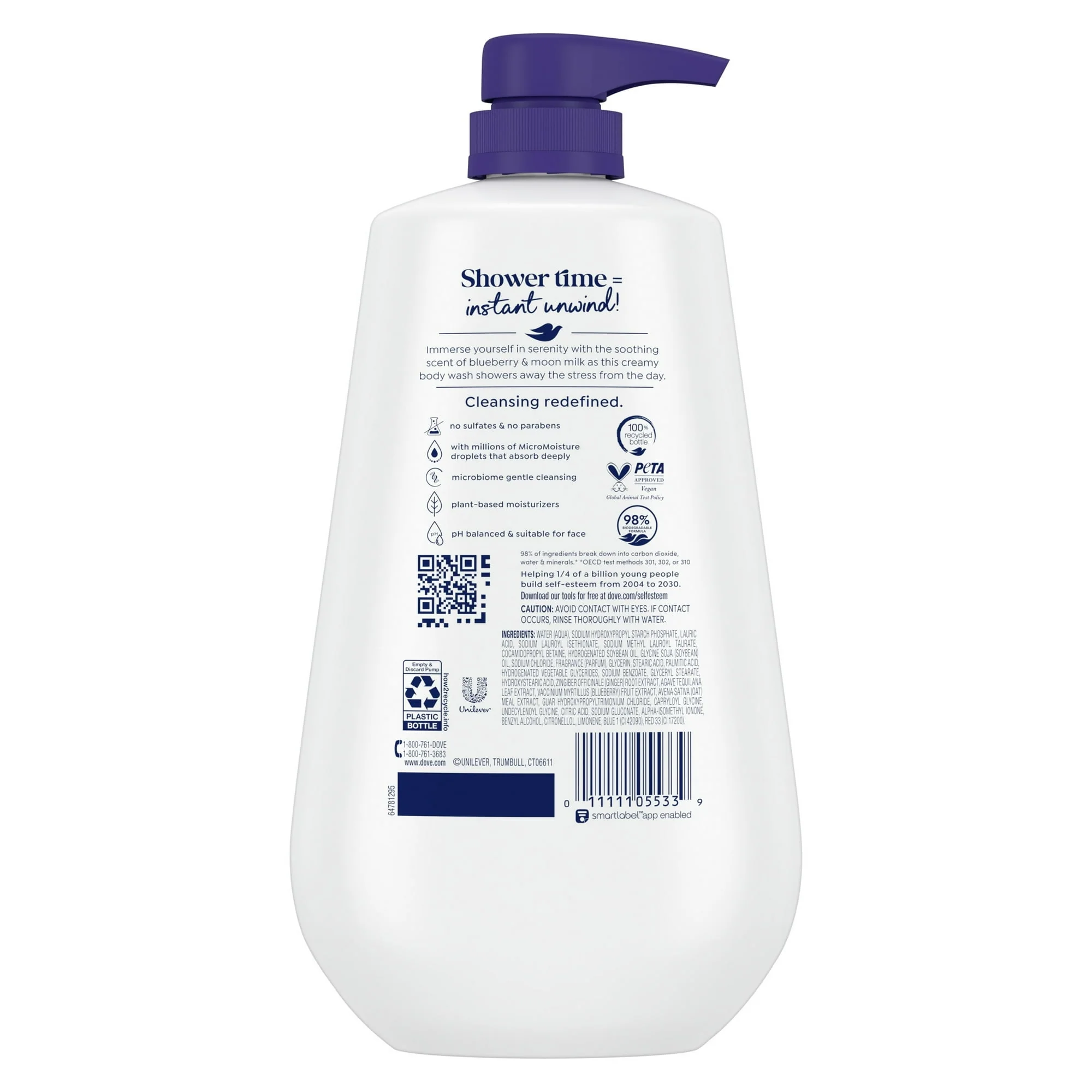 Dove Moisturizing Body Wash Unwind Blueberry & Moon Milk, 30.6 oz - Image 7