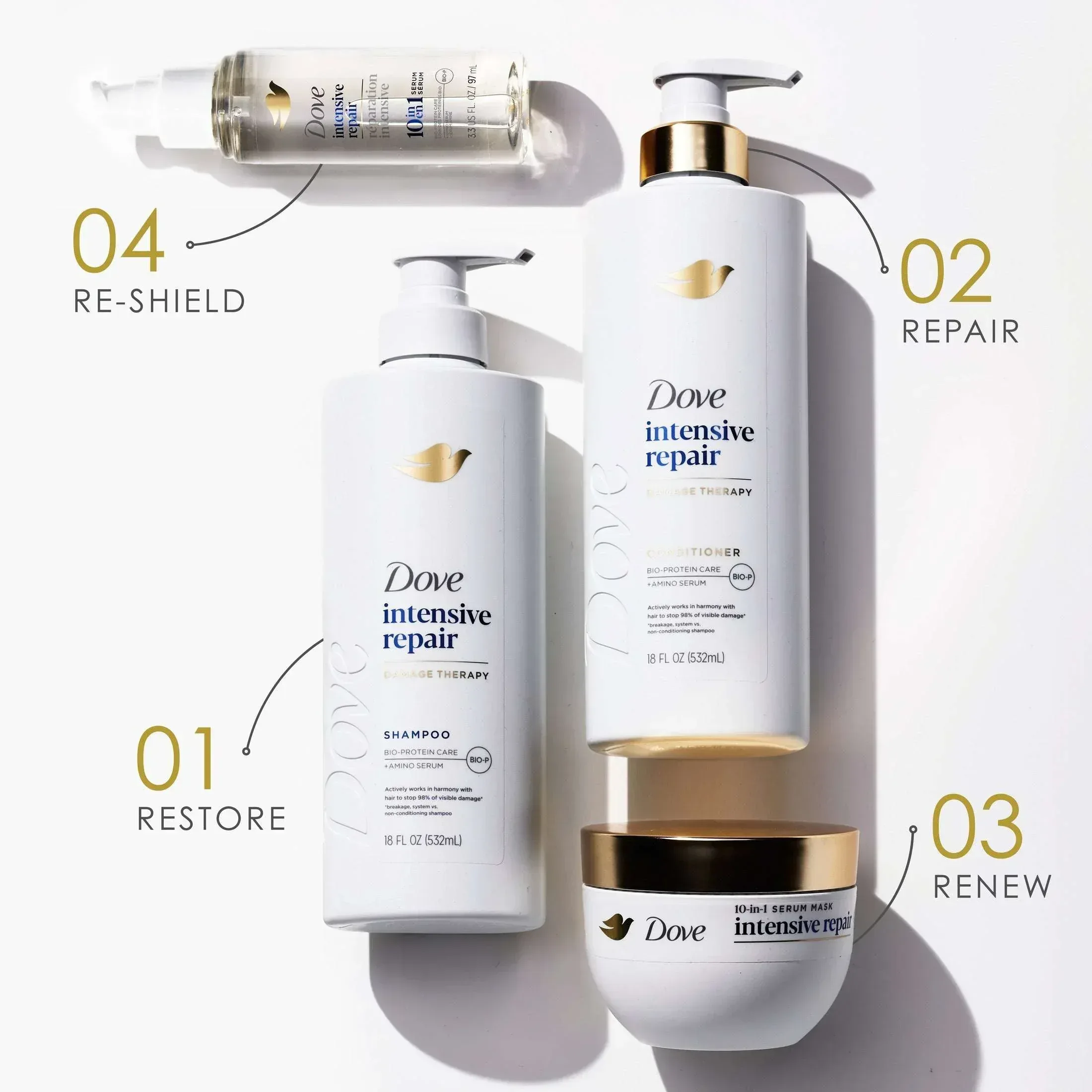 Dove Shampoo Intensive Repair with Bio-Protein Care Technology & Amino Serum, 18 oz - Image 2