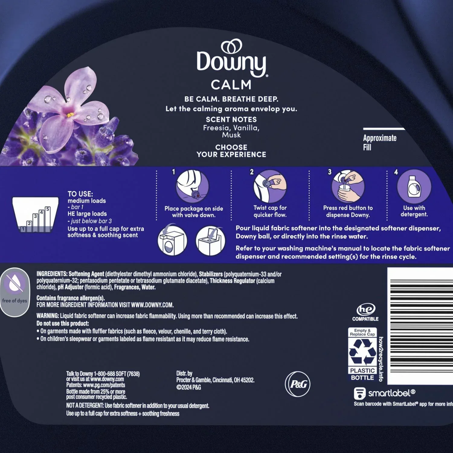 Downy Ultra Soft + Calm Liquid Fabric Softener, Lavender and Vanilla Bean, 164 Loads, 111 fl. oz. - Image 2