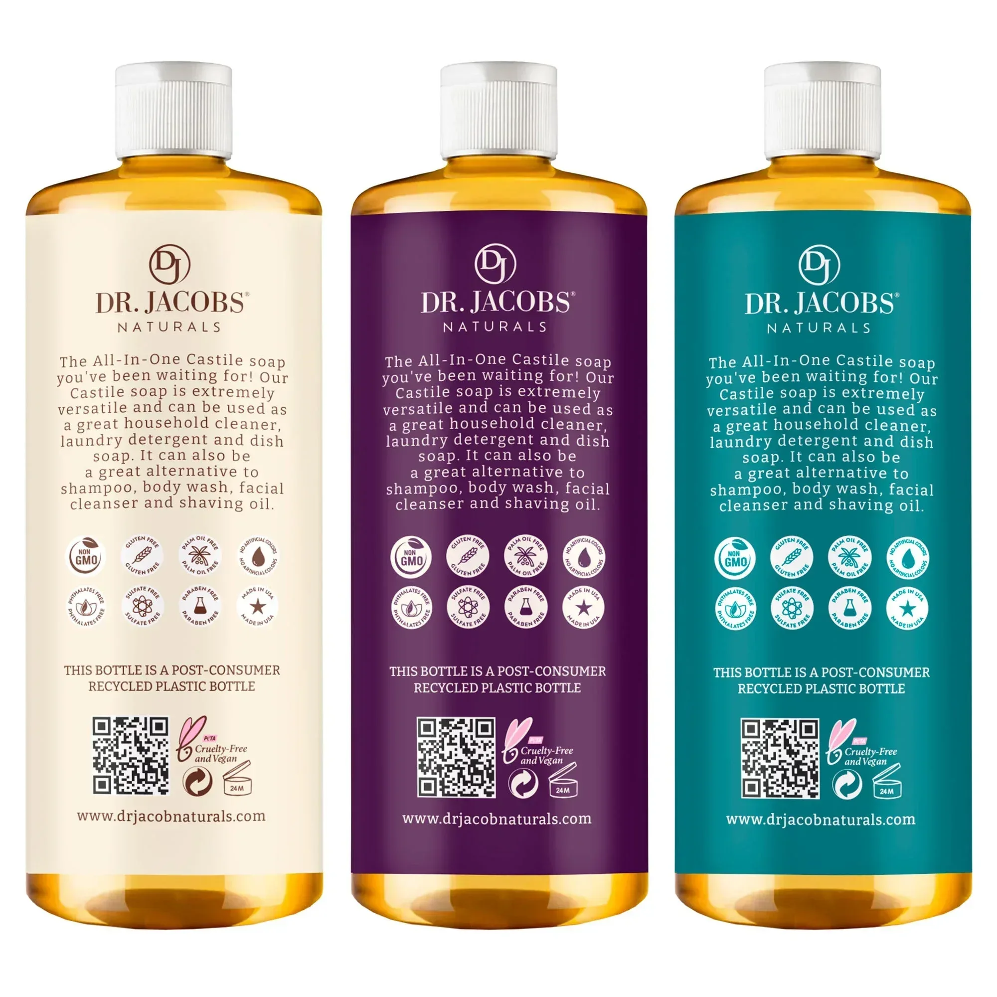 Dr. Jacobs Naturals Pure Castile Soap, Variety Pack, 32 oz, 3-count - Image 2