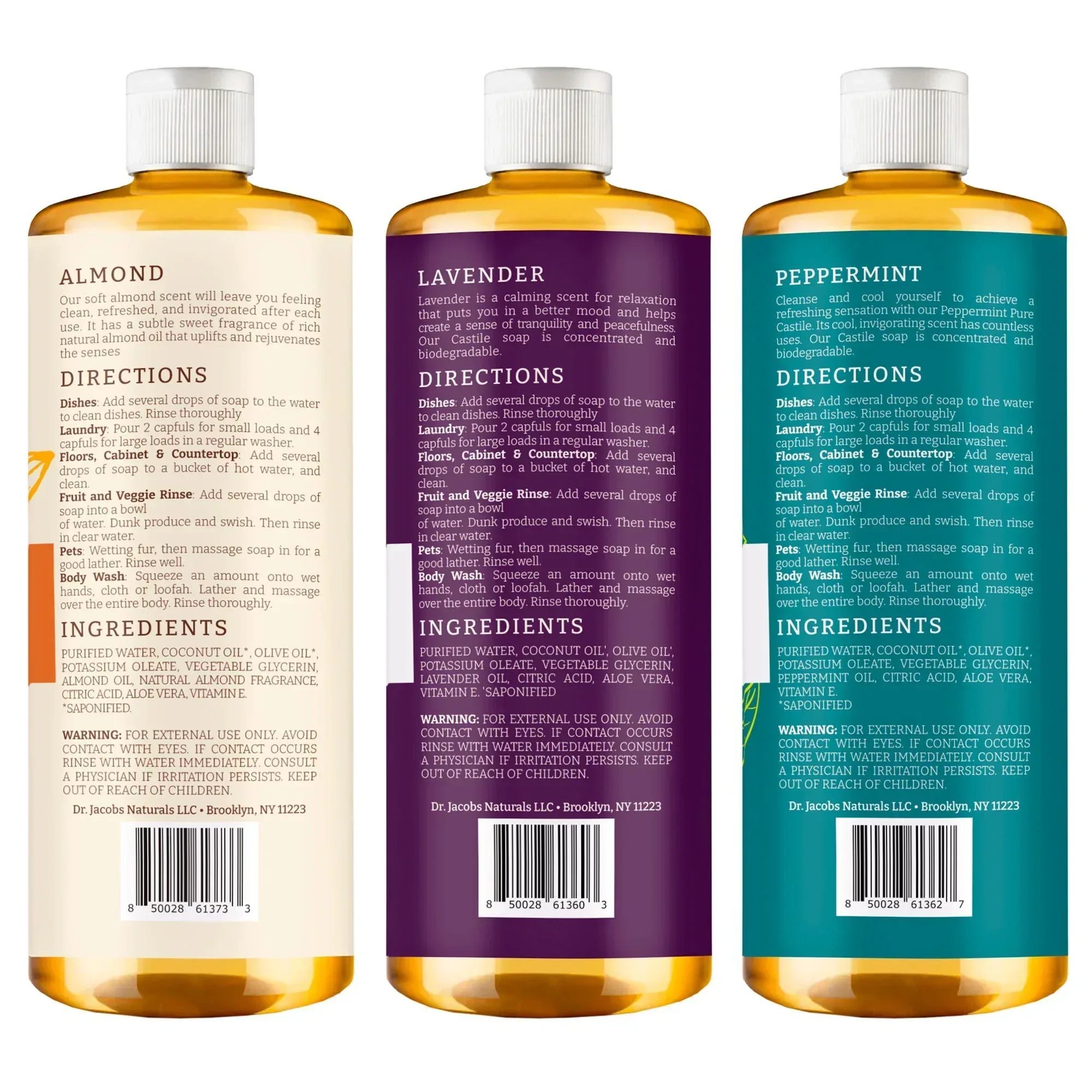 Dr. Jacobs Naturals Pure Castile Soap, Variety Pack, 32 oz, 3-count - Image 3
