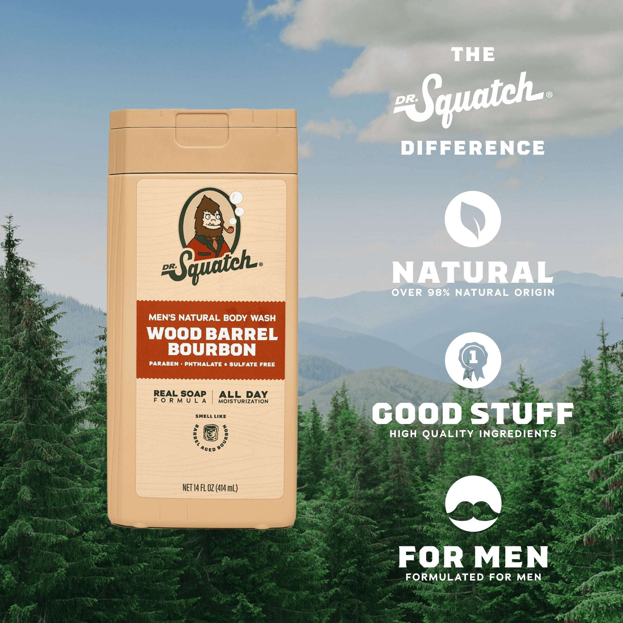 Dr. Squatch Wood Barrel Bourbon Natural Body Wash for Men, 14 fl oz - Image 2