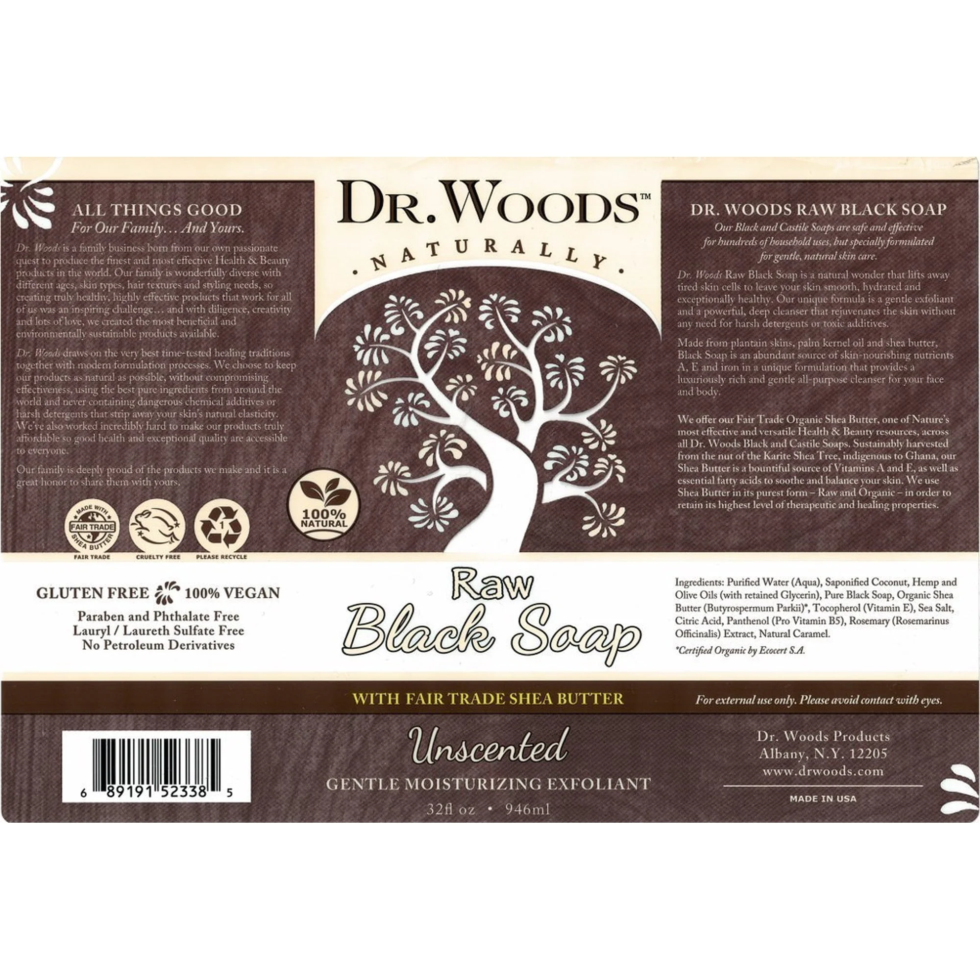 Dr. Woods Raw Moisturizing Black Unscented Soap with Organic Shea Butter, 32 Ounce - Image 2